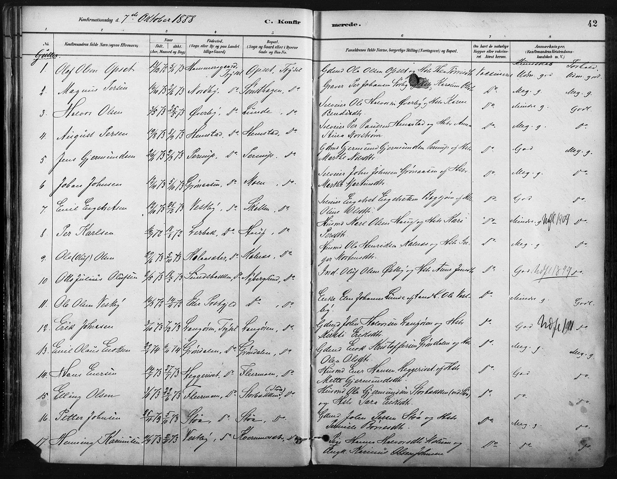 Trysil prestekontor, AV/SAH-PREST-046/H/Ha/Haa/L0009: Parish register (official) no. 9, 1881-1897, p. 42