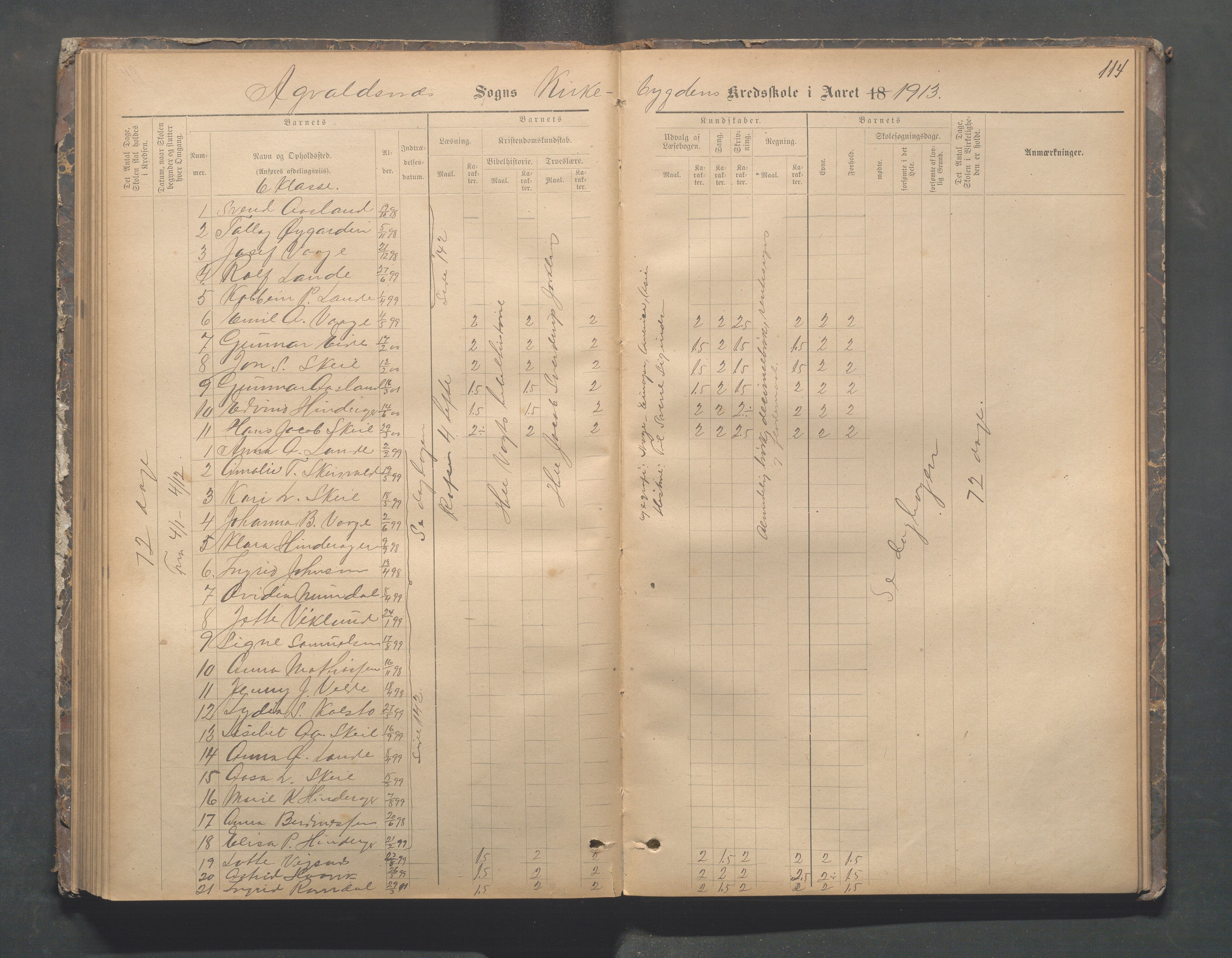 Avaldsnes kommune - Skeie skole, IKAR/A-847/H/L0002: Skoleprotokoll - Kirkebygden skolekrets, 1883-1921, p. 114