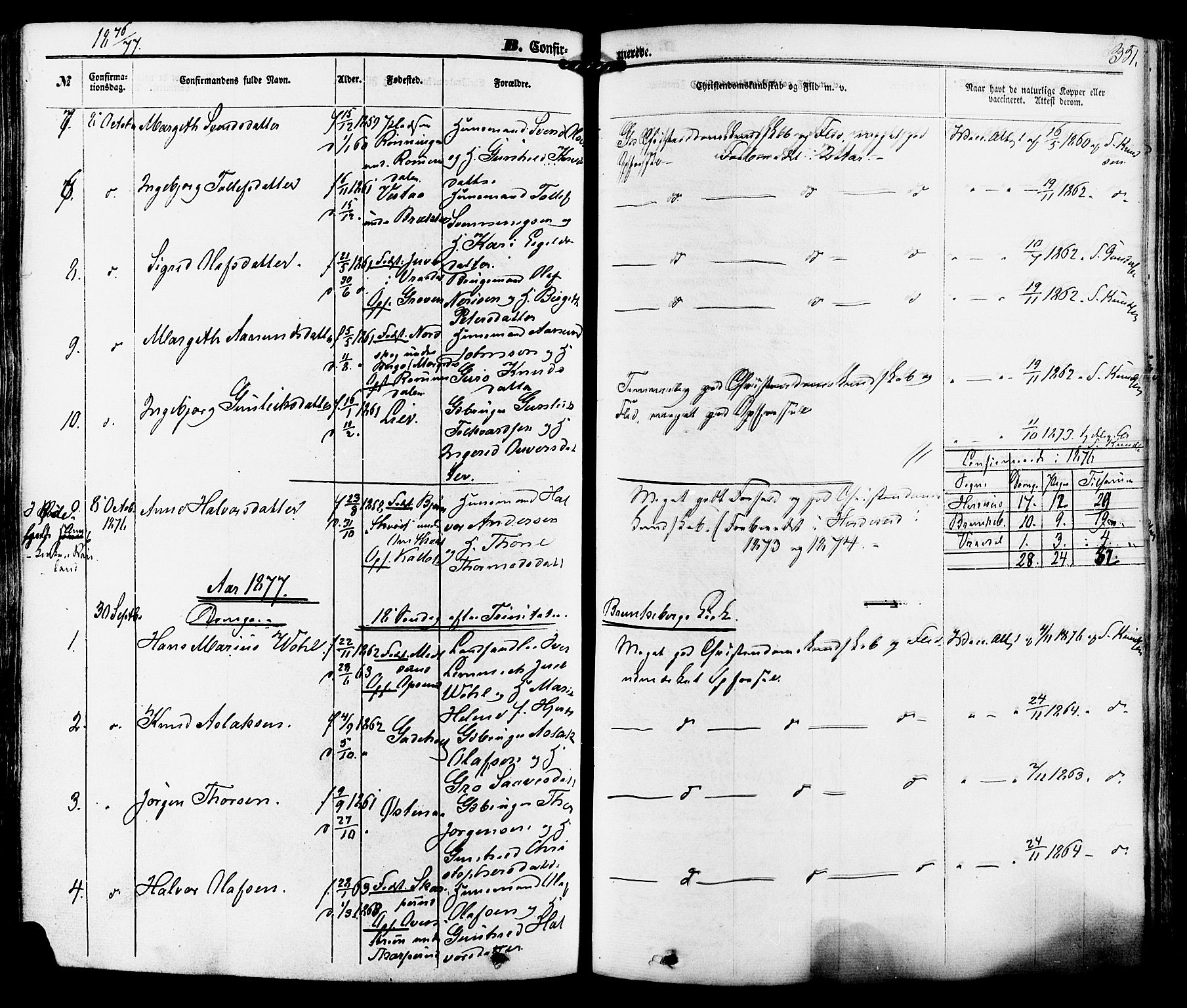 Kviteseid kirkebøker, AV/SAKO-A-276/F/Fa/L0007: Parish register (official) no. I 7, 1859-1881, p. 351
