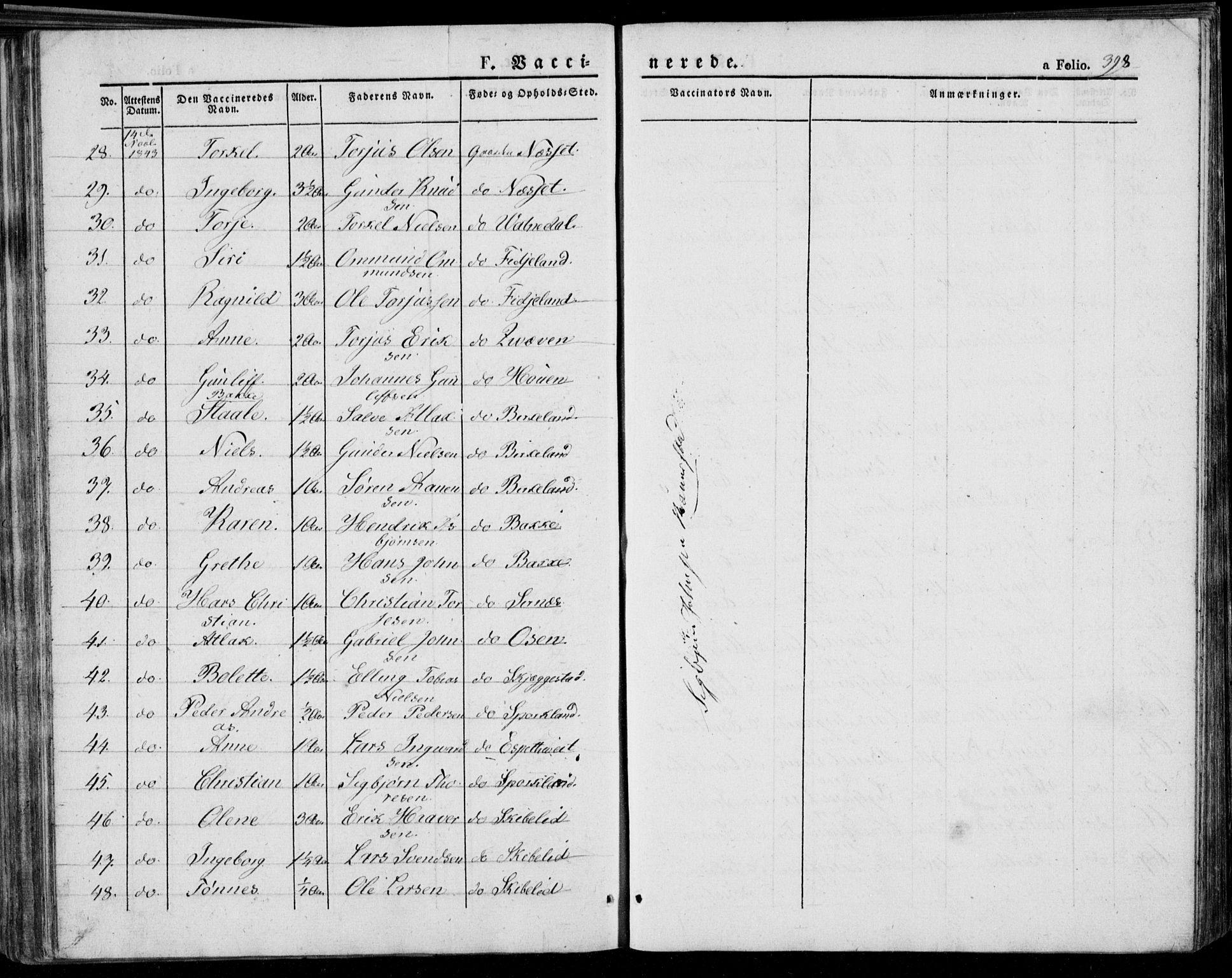 Bakke sokneprestkontor, AV/SAK-1111-0002/F/Fa/Faa/L0004: Parish register (official) no. A 4, 1834-1846, p. 398