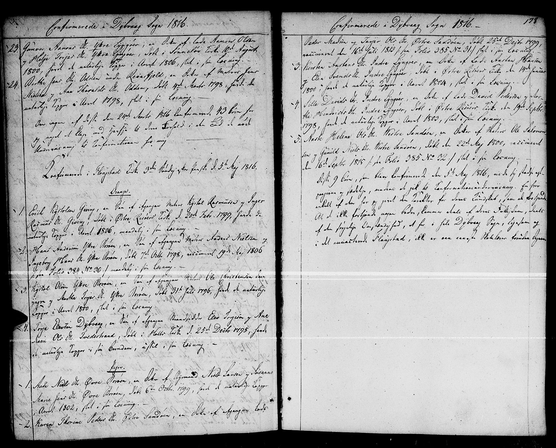 Dypvåg sokneprestkontor, SAK/1111-0007/F/Fa/Faa/L0002: Parish register (official) no. A 2/ 1, 1813-1824, p. 178