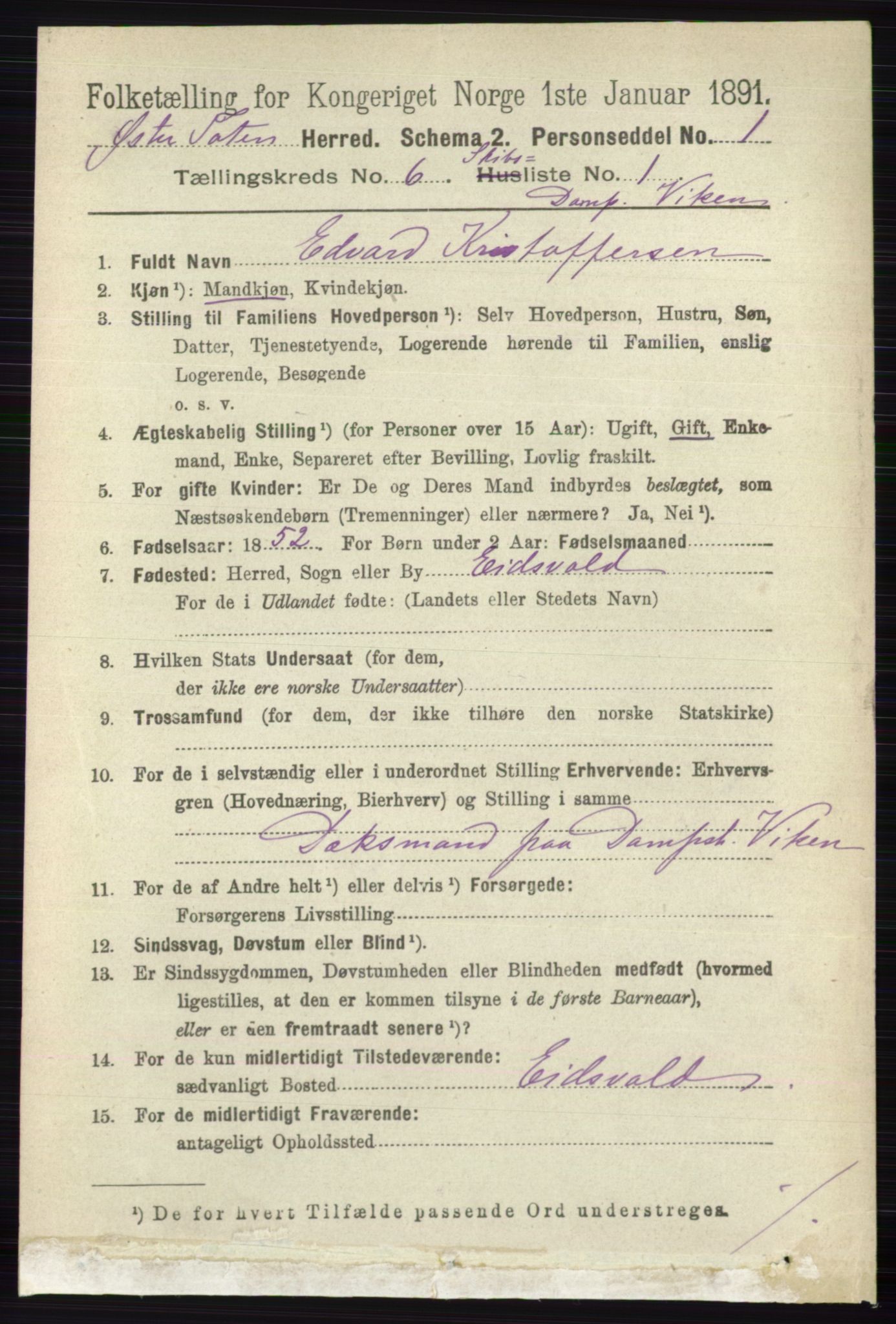 RA, 1891 census for 0528 Østre Toten, 1891, p. 3781