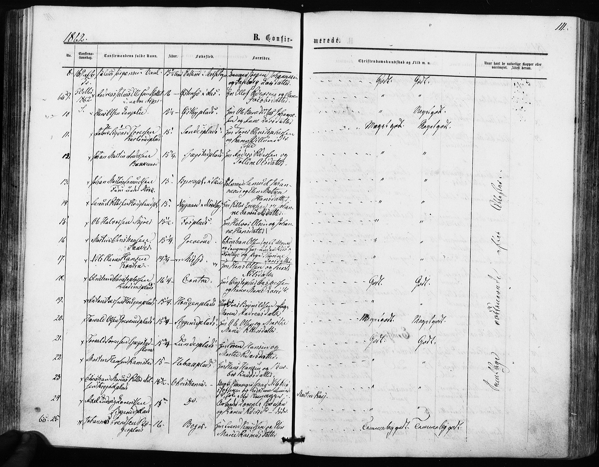 Kråkstad prestekontor Kirkebøker, AV/SAO-A-10125a/F/Fa/L0007: Parish register (official) no. I 7, 1858-1870, p. 111