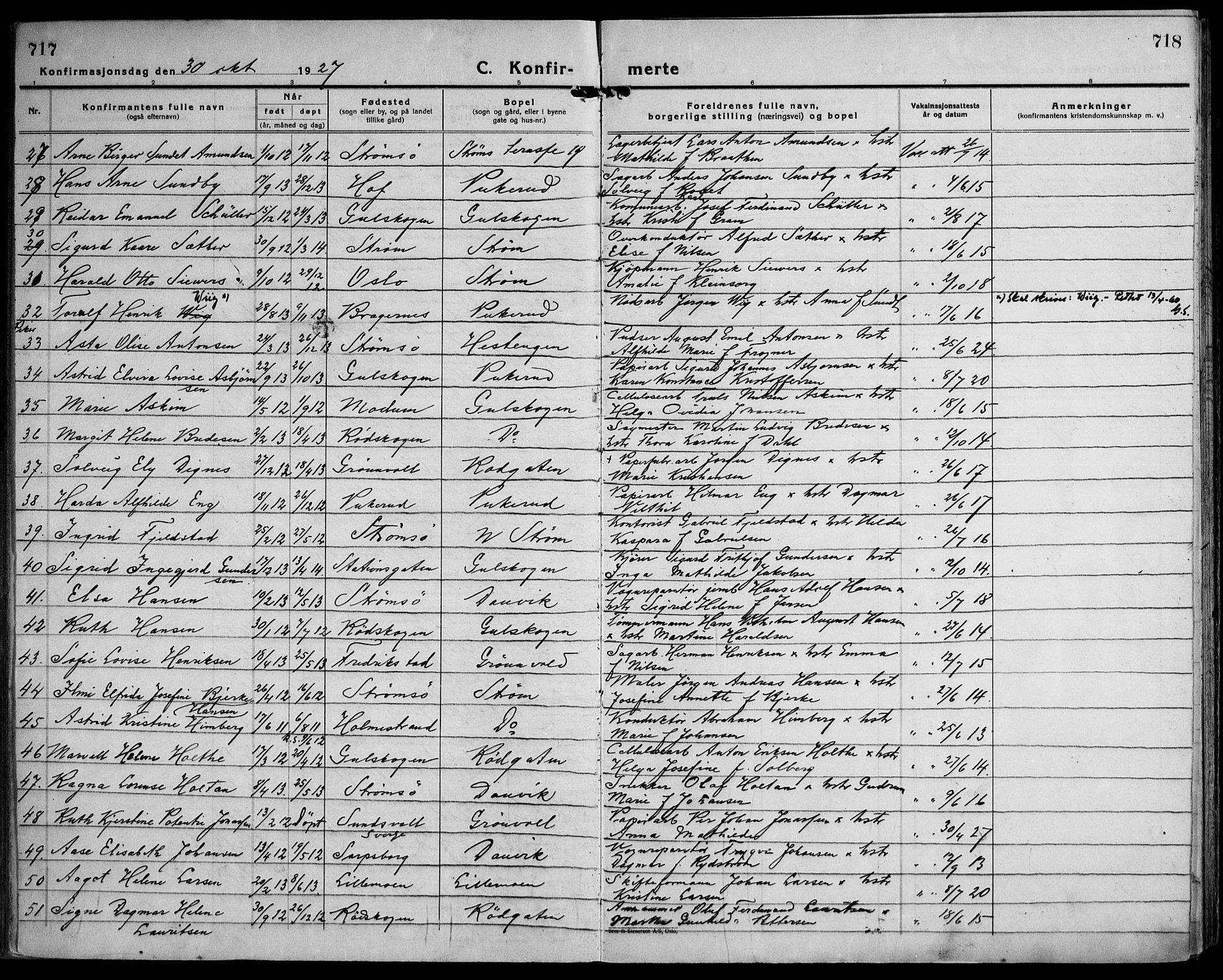 Strømsgodset kirkebøker, AV/SAKO-A-324/F/Fa/L0003: Parish register (official) no. 3, 1920-1936, p. 717-718