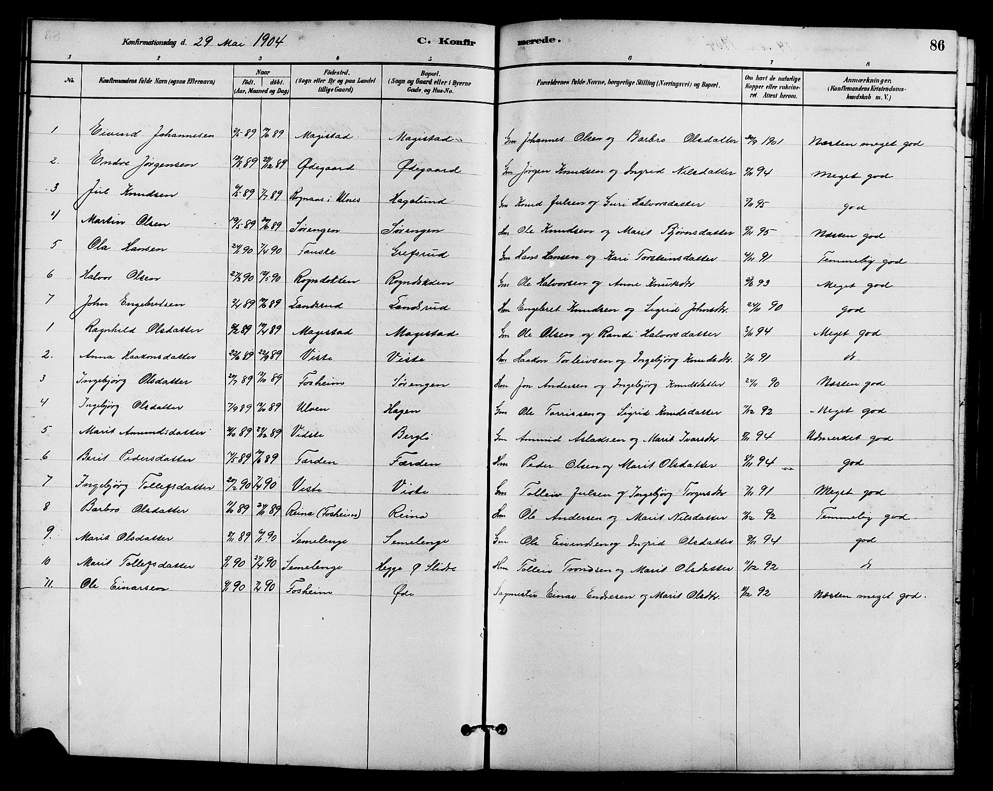 Vestre Slidre prestekontor, SAH/PREST-136/H/Ha/Hab/L0005: Parish register (copy) no. 5, 1881-1913, p. 86