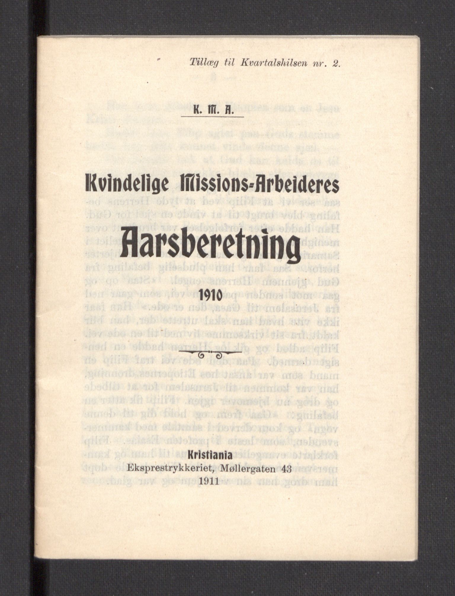 Kvinnelige Misjonsarbeidere, AV/RA-PA-0699/F/Fa/L0001/0007: -- / Årsmeldinger, trykte, 1906-1915