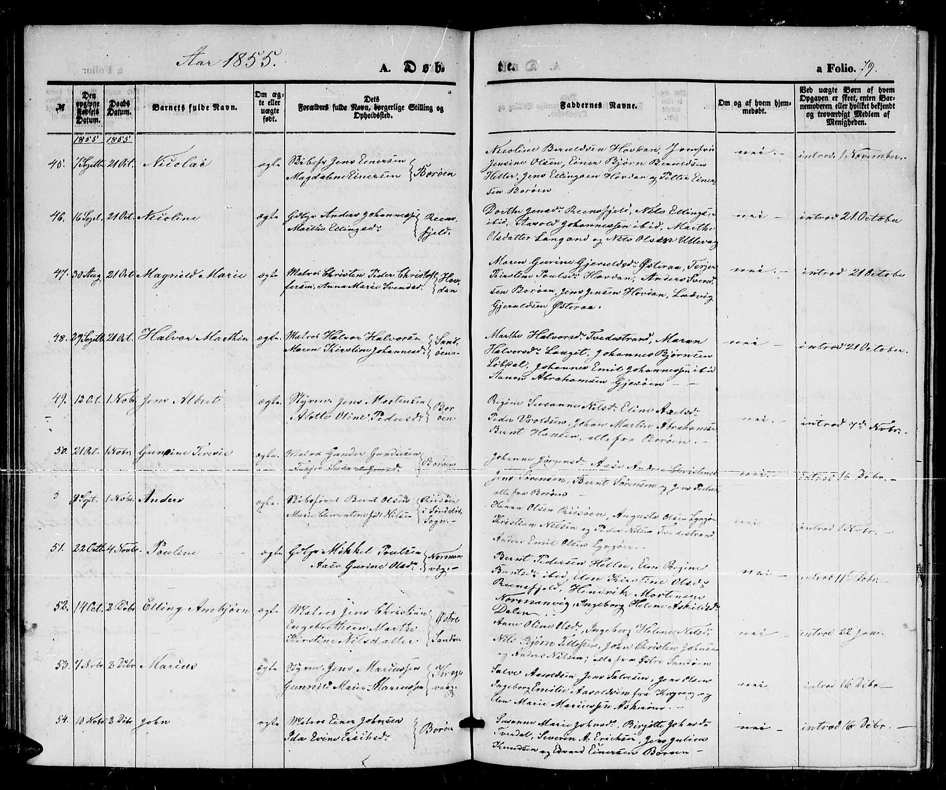 Dypvåg sokneprestkontor, AV/SAK-1111-0007/F/Fb/Fba/L0010: Parish register (copy) no. B 10, 1842-1857, p. 79