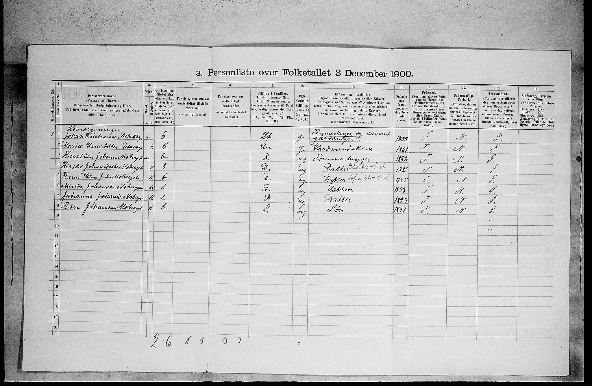 SAH, 1900 census for Elverum, 1900, p. 2304