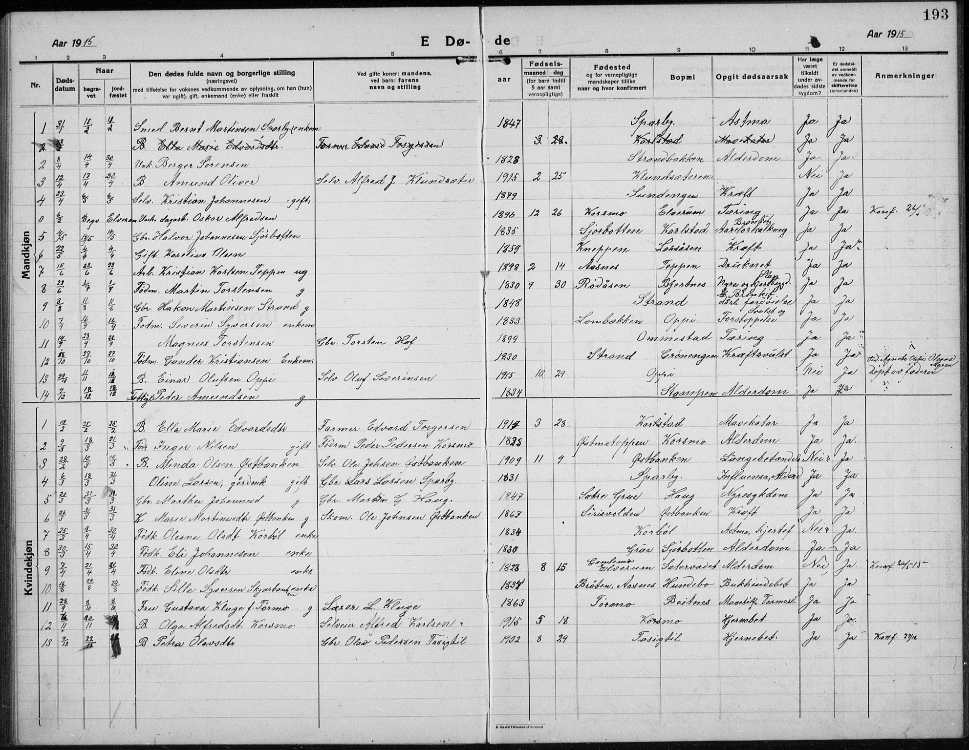 Hof prestekontor, AV/SAH-PREST-038/H/Ha/Hab/L0002: Parish register (copy) no. 2, 1915-1934, p. 193