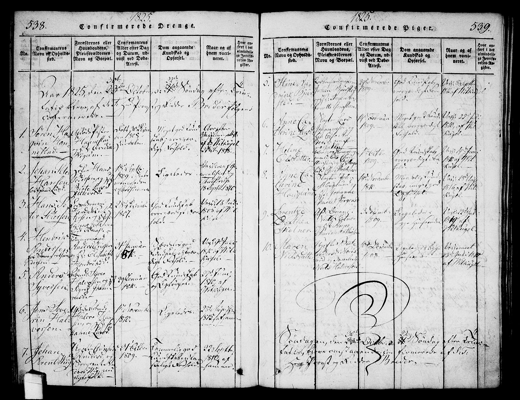 Halden prestekontor Kirkebøker, SAO/A-10909/G/Ga/L0001: Parish register (copy) no. 1, 1815-1833, p. 538-539