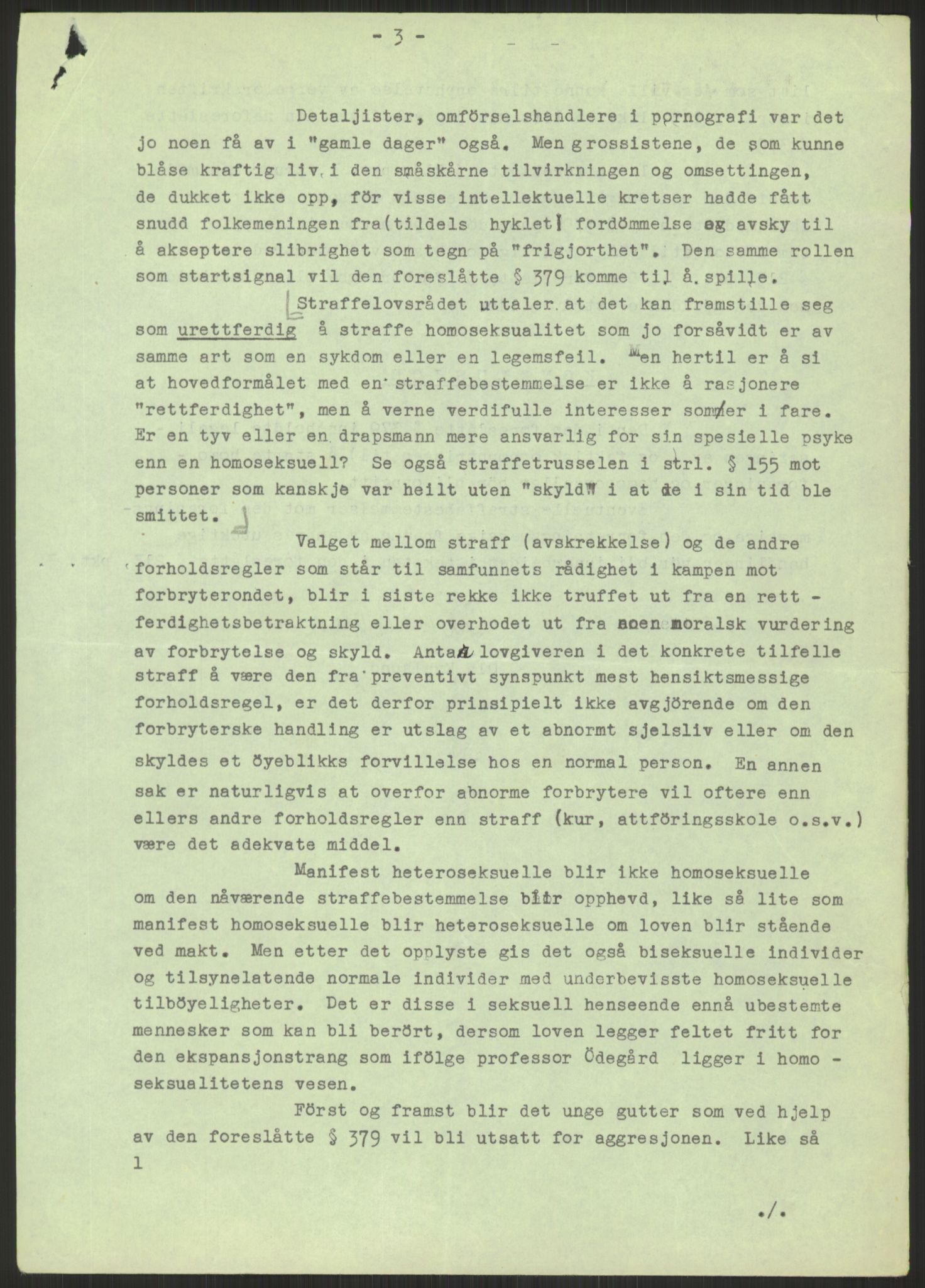 Justisdepartementet, Lovavdelingen, AV/RA-S-3212/D/De/L0029/0001: Straffeloven / Straffelovens revisjon: 5 - Ot. prp. nr.  41 - 1945: Homoseksualiet. 3 mapper, 1956-1970, p. 363