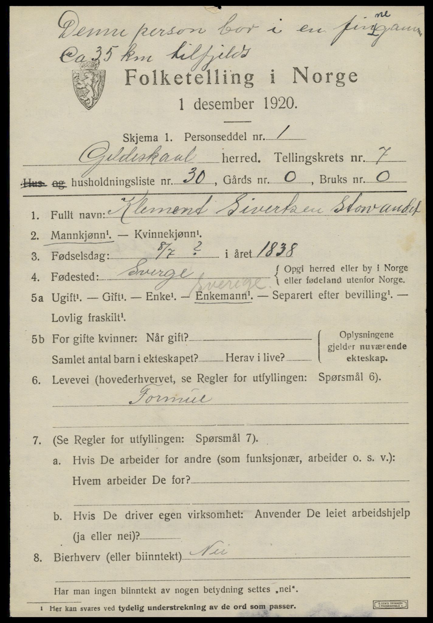 SAT, 1920 census for Gildeskål, 1920, p. 5400