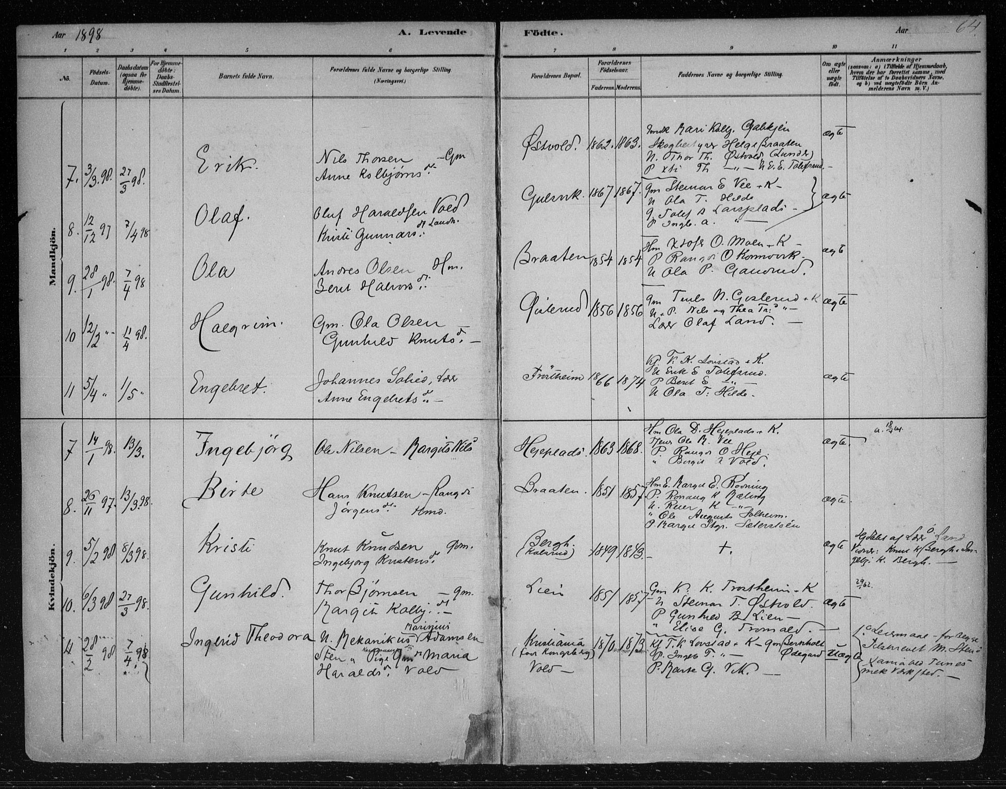 Nes kirkebøker, AV/SAKO-A-236/F/Fa/L0012: Parish register (official) no. 12, 1881-1917, p. 64