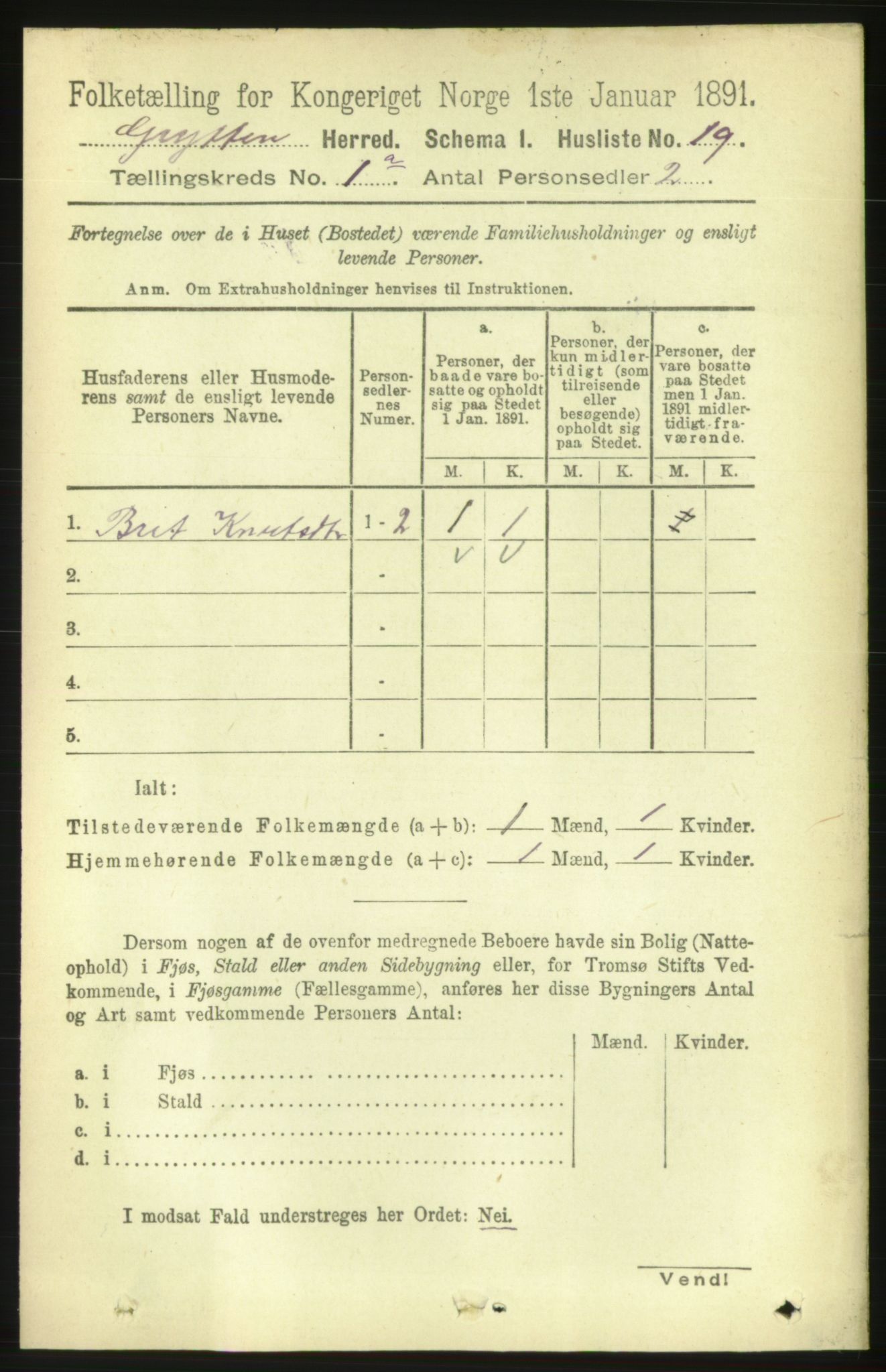 RA, 1891 census for 1539 Grytten, 1891, p. 53