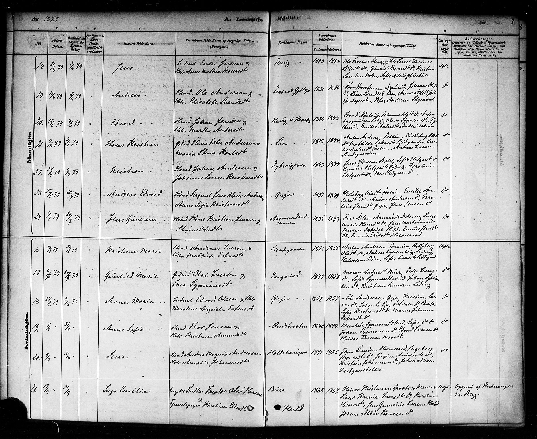 Aremark prestekontor Kirkebøker, AV/SAO-A-10899/F/Fb/L0004: Parish register (official) no. II 4, 1878-1895, p. 7