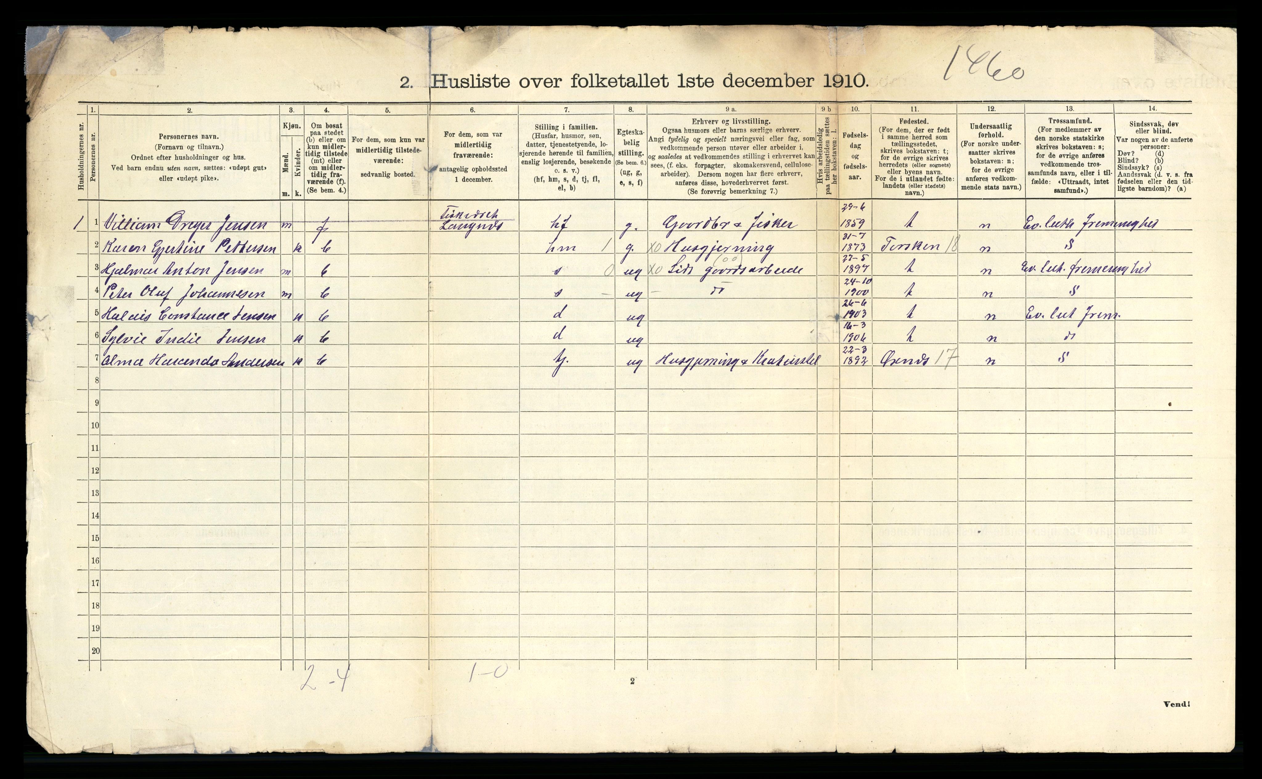 RA, 1910 census for Dverberg, 1910, p. 59