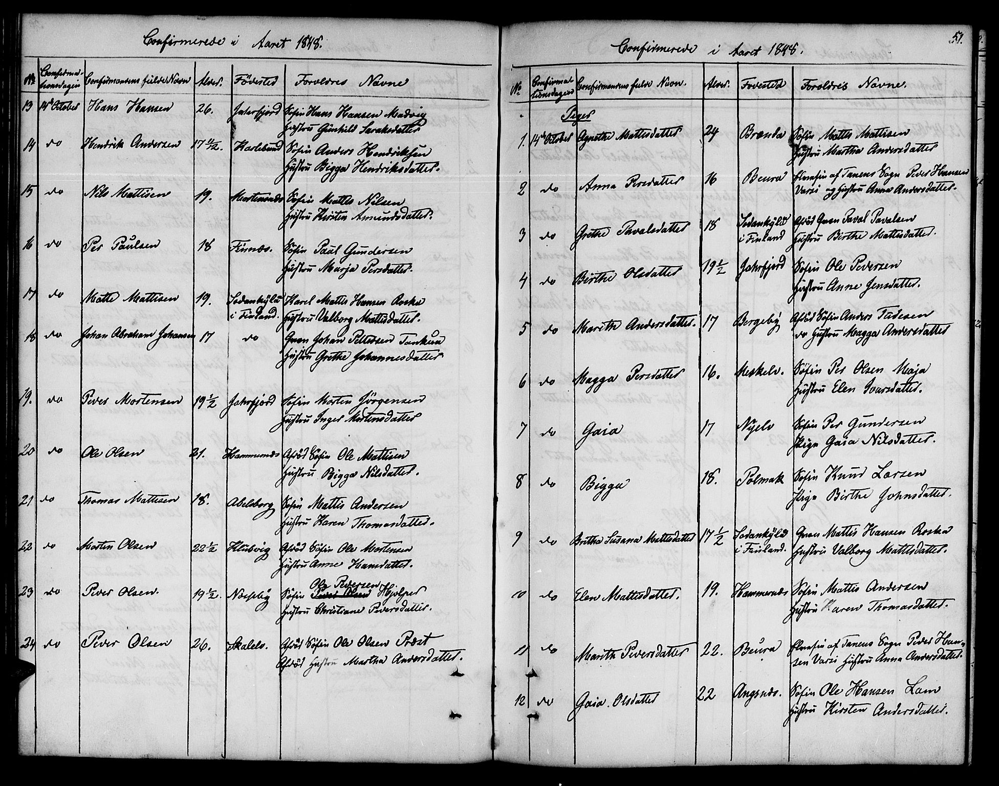 Nesseby sokneprestkontor, SATØ/S-1330/H/Hb/L0001klokker: Parish register (copy) no. 1, 1844-1861, p. 51