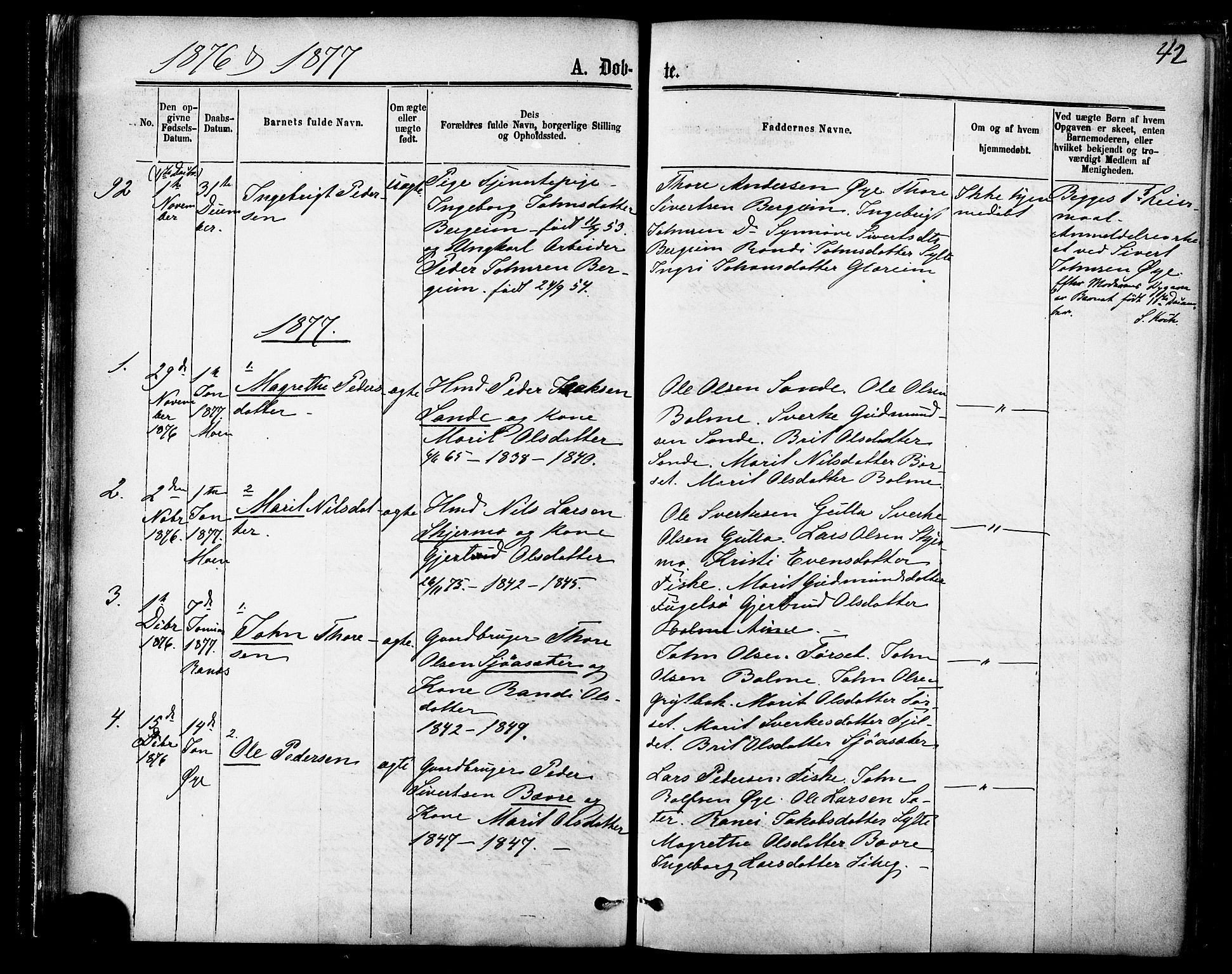 Ministerialprotokoller, klokkerbøker og fødselsregistre - Møre og Romsdal, SAT/A-1454/595/L1046: Parish register (official) no. 595A08, 1874-1884, p. 42