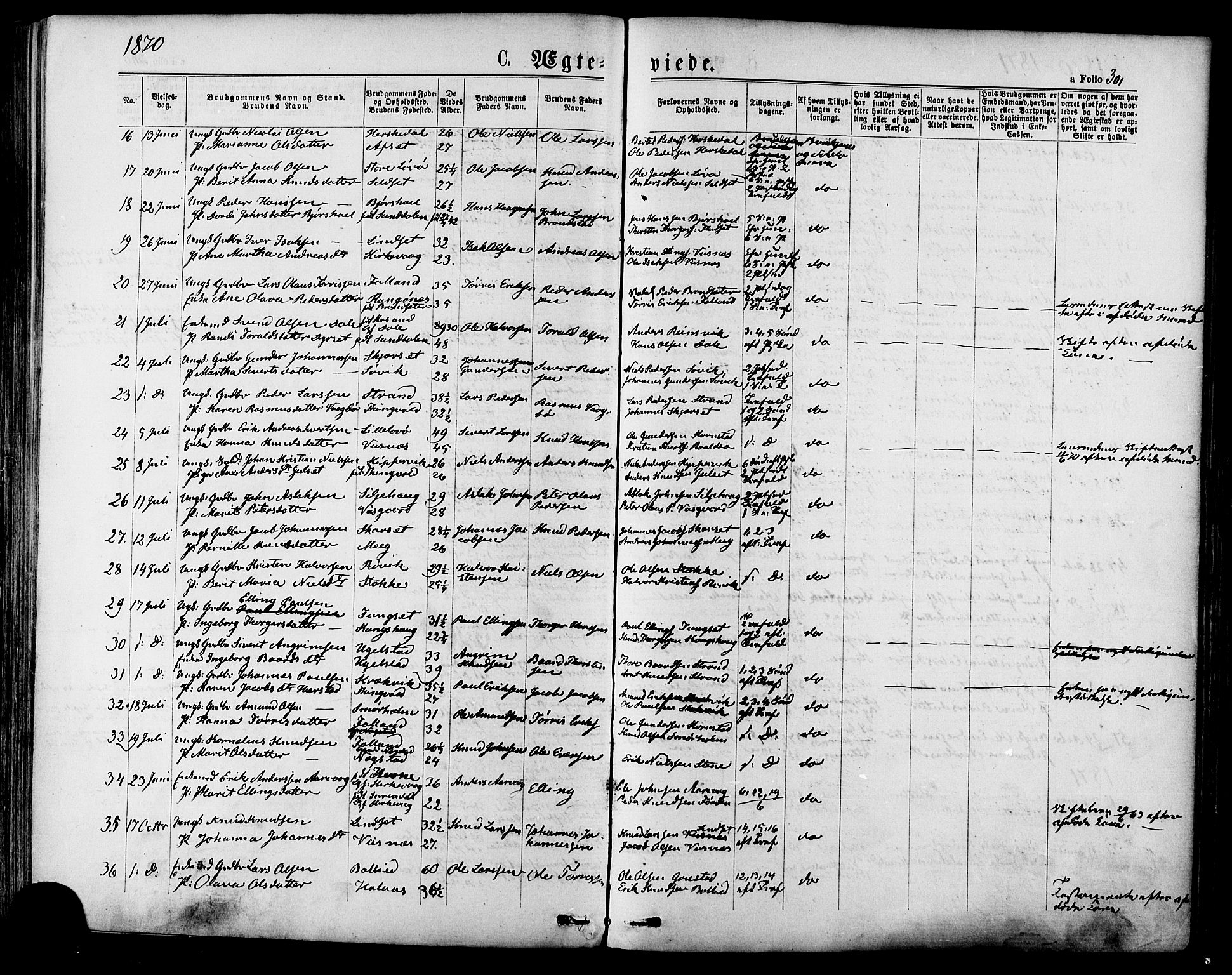 Ministerialprotokoller, klokkerbøker og fødselsregistre - Møre og Romsdal, SAT/A-1454/568/L0805: Parish register (official) no. 568A12 /1, 1869-1884, p. 301