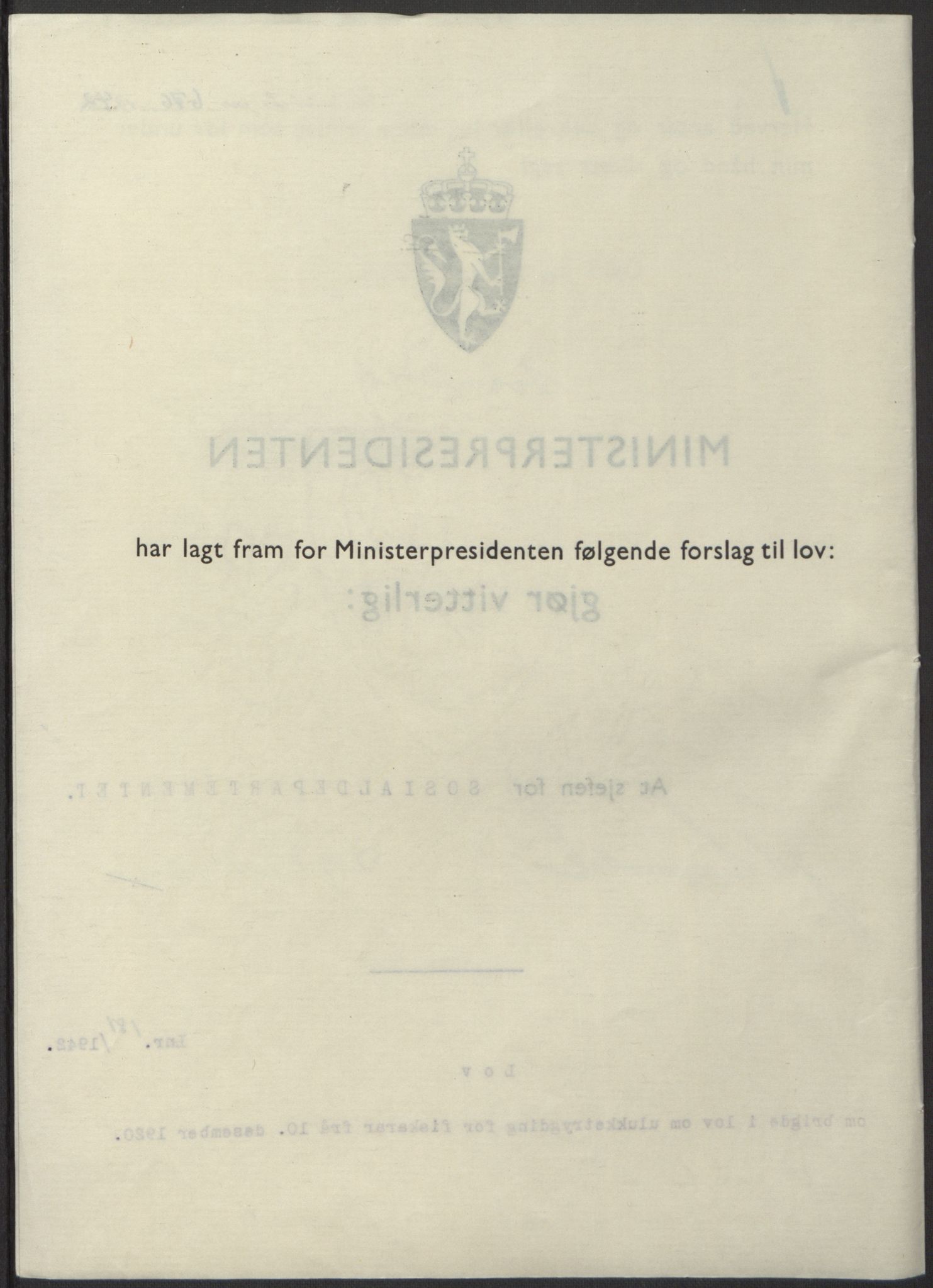 NS-administrasjonen 1940-1945 (Statsrådsekretariatet, de kommisariske statsråder mm), AV/RA-S-4279/D/Db/L0098: Lover II, 1942, p. 324