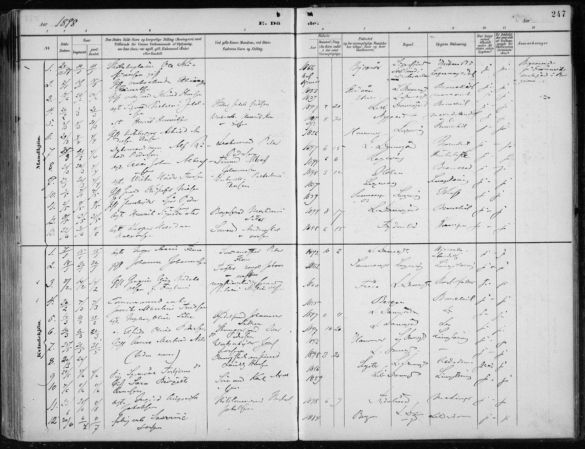 Askøy Sokneprestembete, SAB/A-74101/H/Ha/Haa/Haae/L0003: Parish register (official) no. E 3, 1891-1903, p. 247