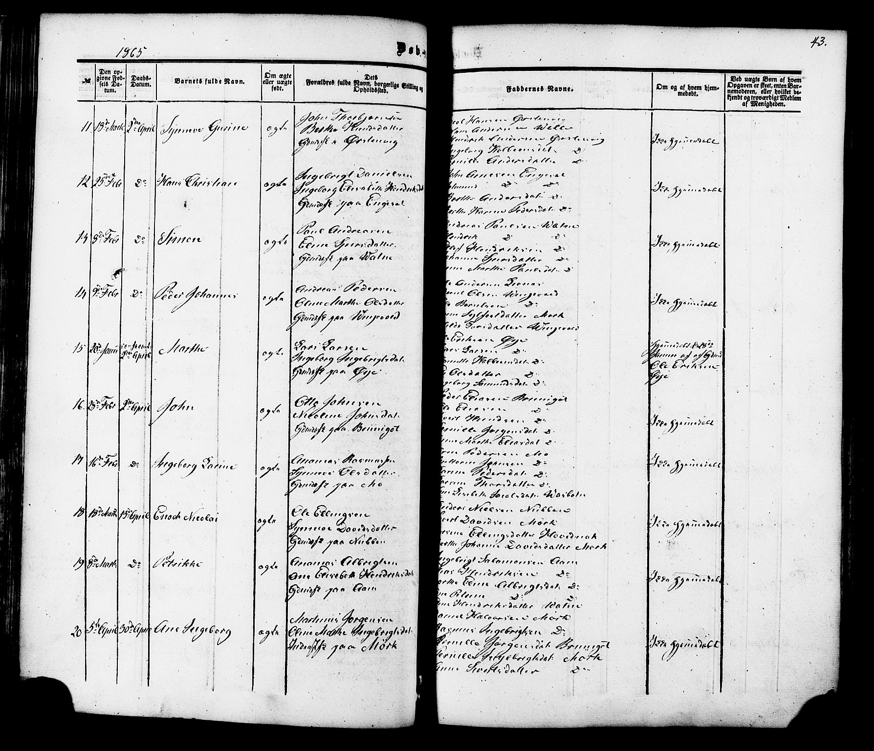 Ministerialprotokoller, klokkerbøker og fødselsregistre - Møre og Romsdal, AV/SAT-A-1454/513/L0175: Parish register (official) no. 513A02, 1856-1877, p. 43