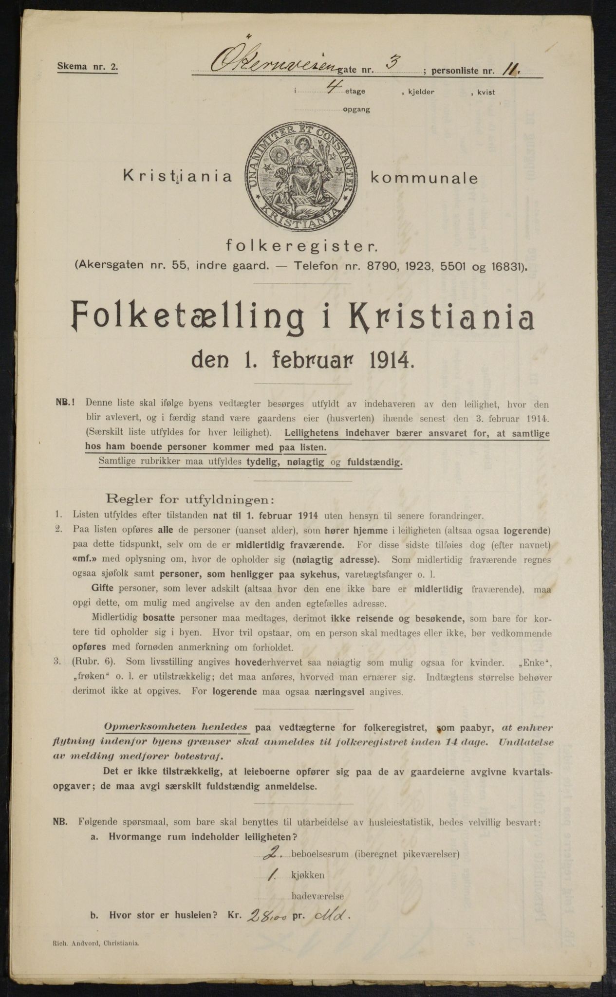 OBA, Municipal Census 1914 for Kristiania, 1914, p. 129706