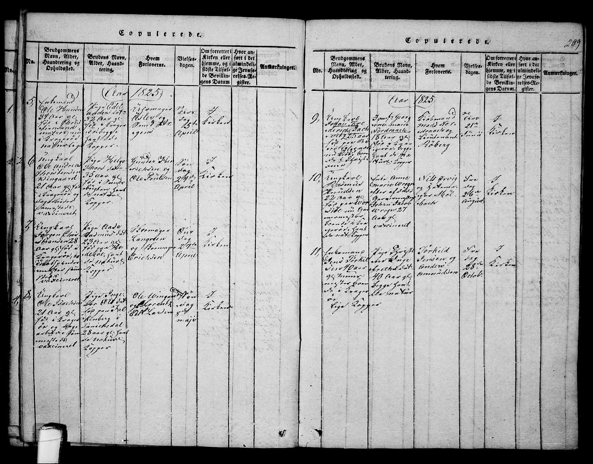 Kragerø kirkebøker, SAKO/A-278/F/Fa/L0004: Parish register (official) no. 4, 1814-1831, p. 209