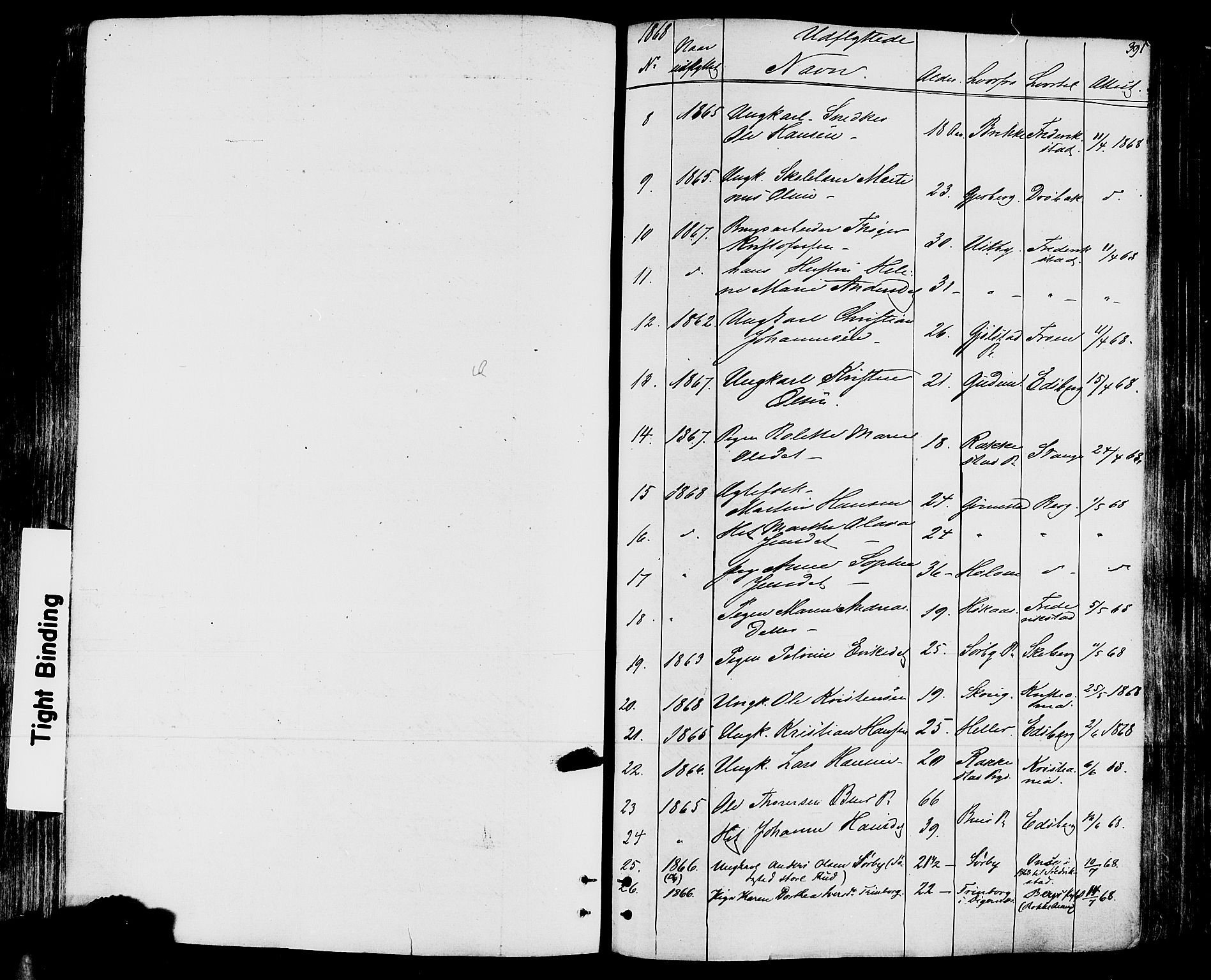 Rakkestad prestekontor Kirkebøker, SAO/A-2008/F/Fa/L0011: Parish register (official) no. I 11, 1862-1877, p. 391