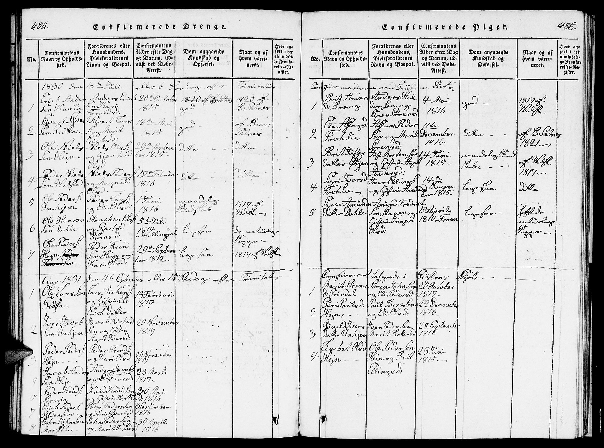 Ministerialprotokoller, klokkerbøker og fødselsregistre - Møre og Romsdal, SAT/A-1454/545/L0587: Parish register (copy) no. 545C01, 1818-1836, p. 484-485