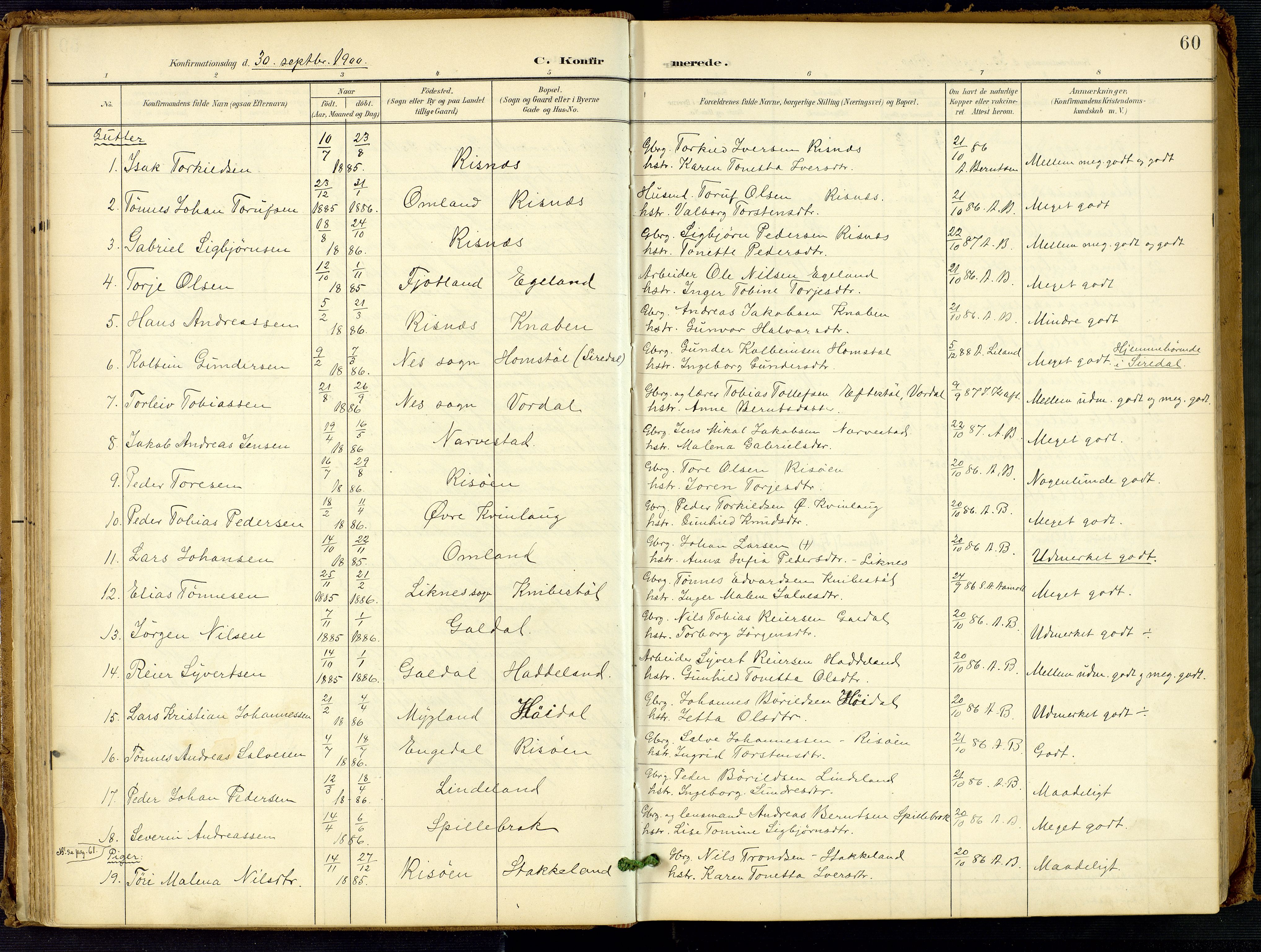 Fjotland sokneprestkontor, AV/SAK-1111-0010/F/Fa/L0003: Parish register (official) no. A 3, 1899-1917, p. 60