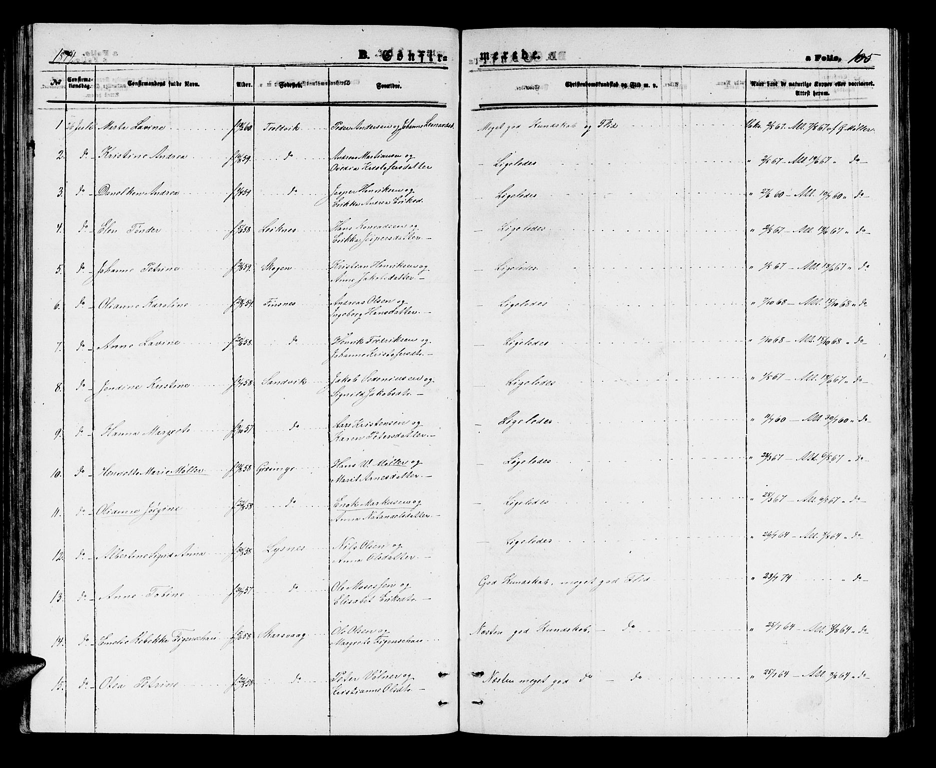 Lenvik sokneprestembete, SATØ/S-1310/H/Ha/Hab/L0005klokker: Parish register (copy) no. 5, 1870-1880, p. 105