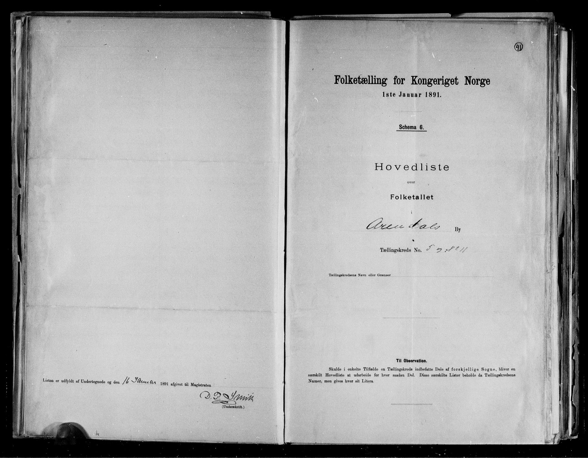 RA, 1891 census for 0903 Arendal, 1891, p. 13