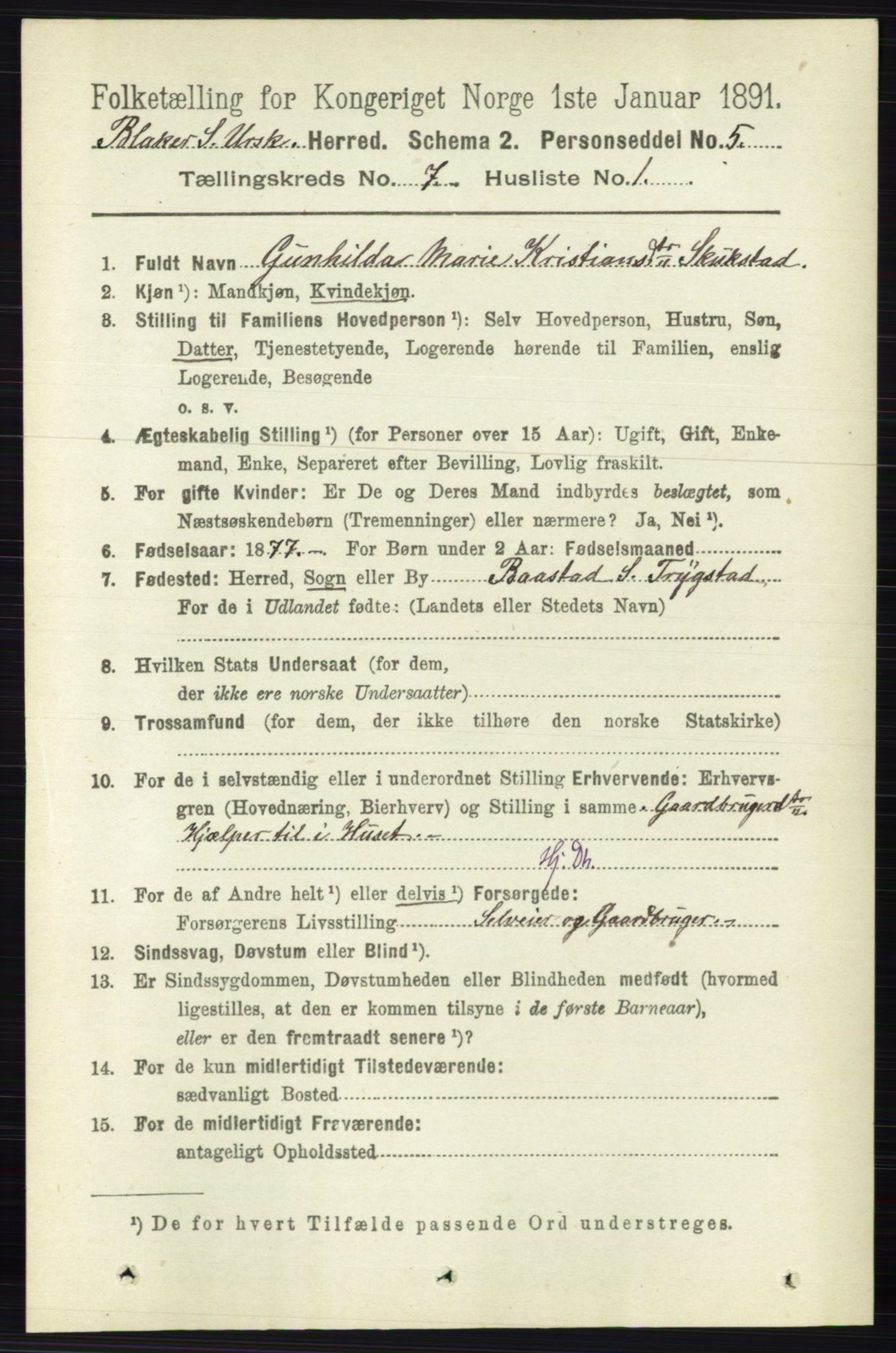 RA, 1891 census for 0224 Aurskog, 1891, p. 3269