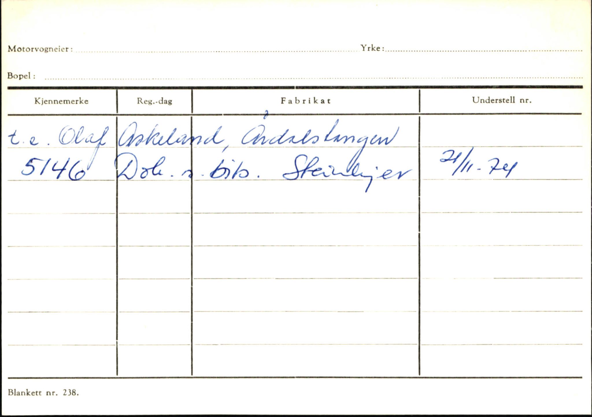 Statens vegvesen, Sogn og Fjordane vegkontor, SAB/A-5301/4/F/L0146: Registerkort Årdal R-Å samt diverse kort, 1945-1975, p. 453