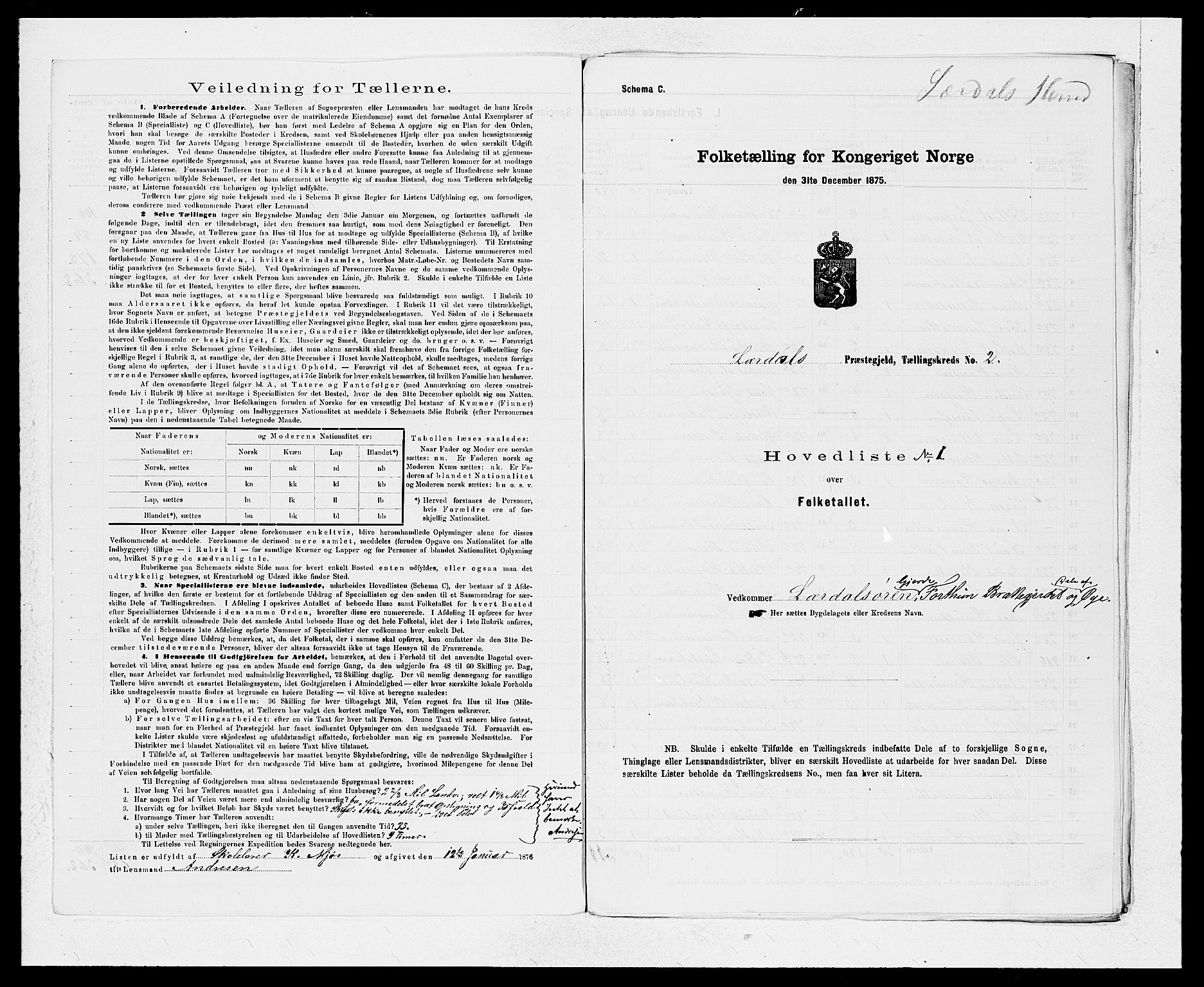 SAB, 1875 census for 1422P Lærdal, 1875, p. 4