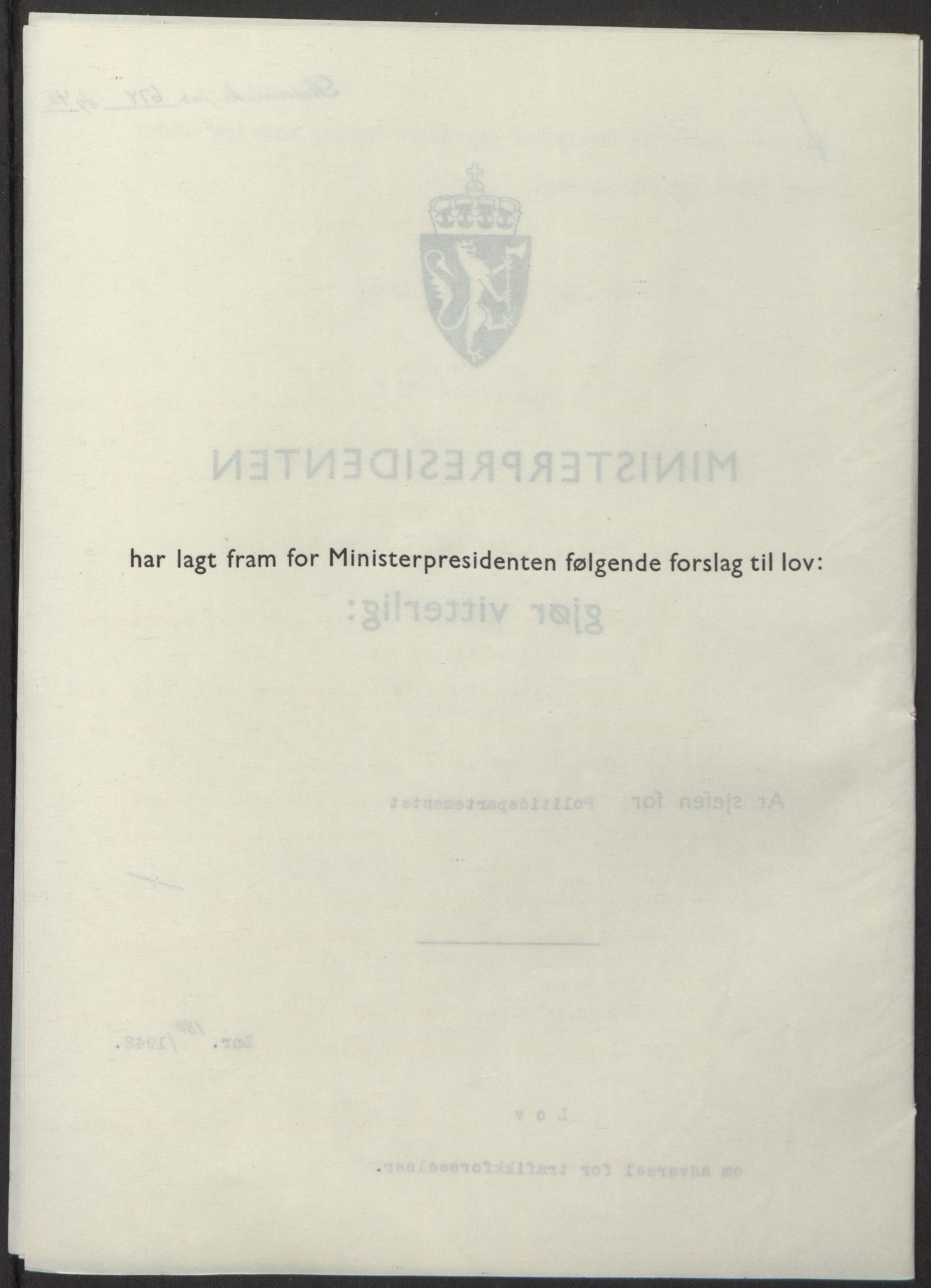 NS-administrasjonen 1940-1945 (Statsrådsekretariatet, de kommisariske statsråder mm), RA/S-4279/D/Db/L0098: Lover II, 1942, p. 320