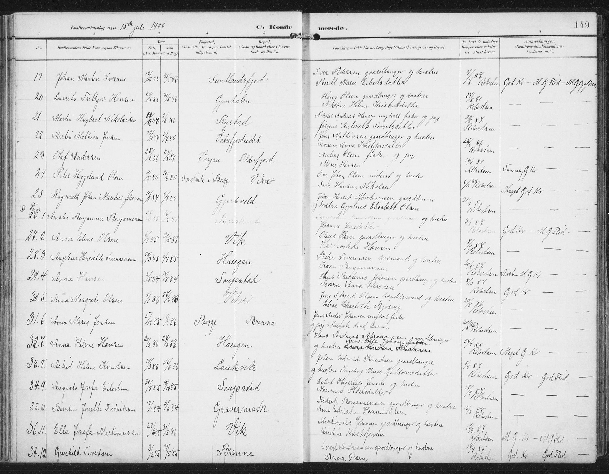 Ministerialprotokoller, klokkerbøker og fødselsregistre - Nordland, SAT/A-1459/876/L1098: Parish register (official) no. 876A04, 1896-1915, p. 149