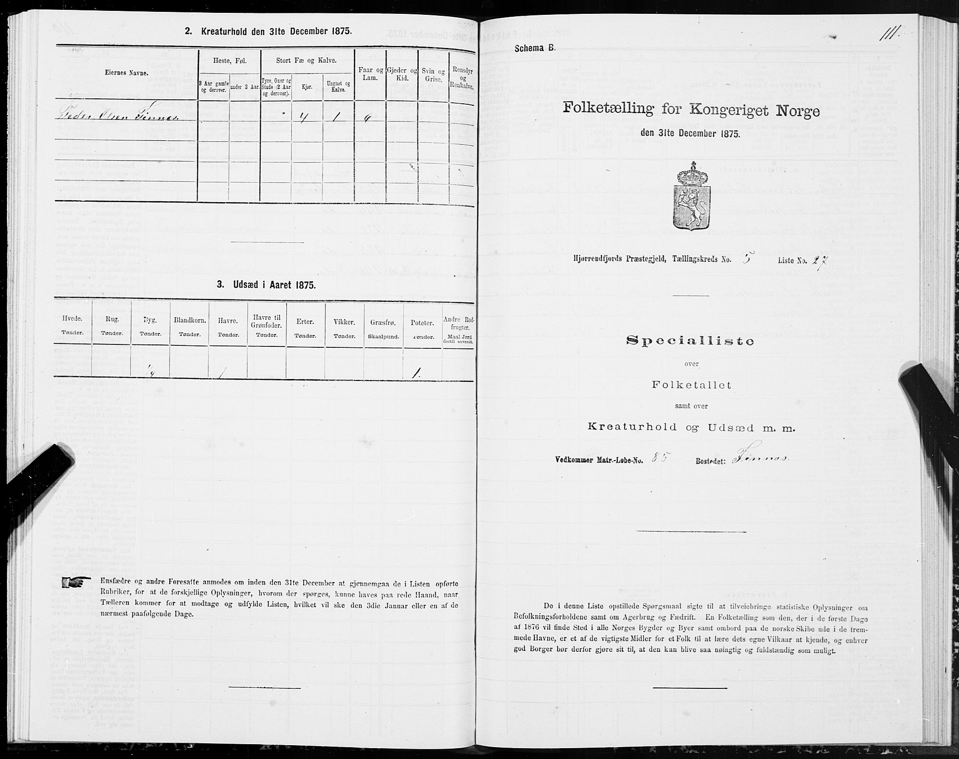 SAT, 1875 census for 1522P Hjørundfjord, 1875, p. 2111
