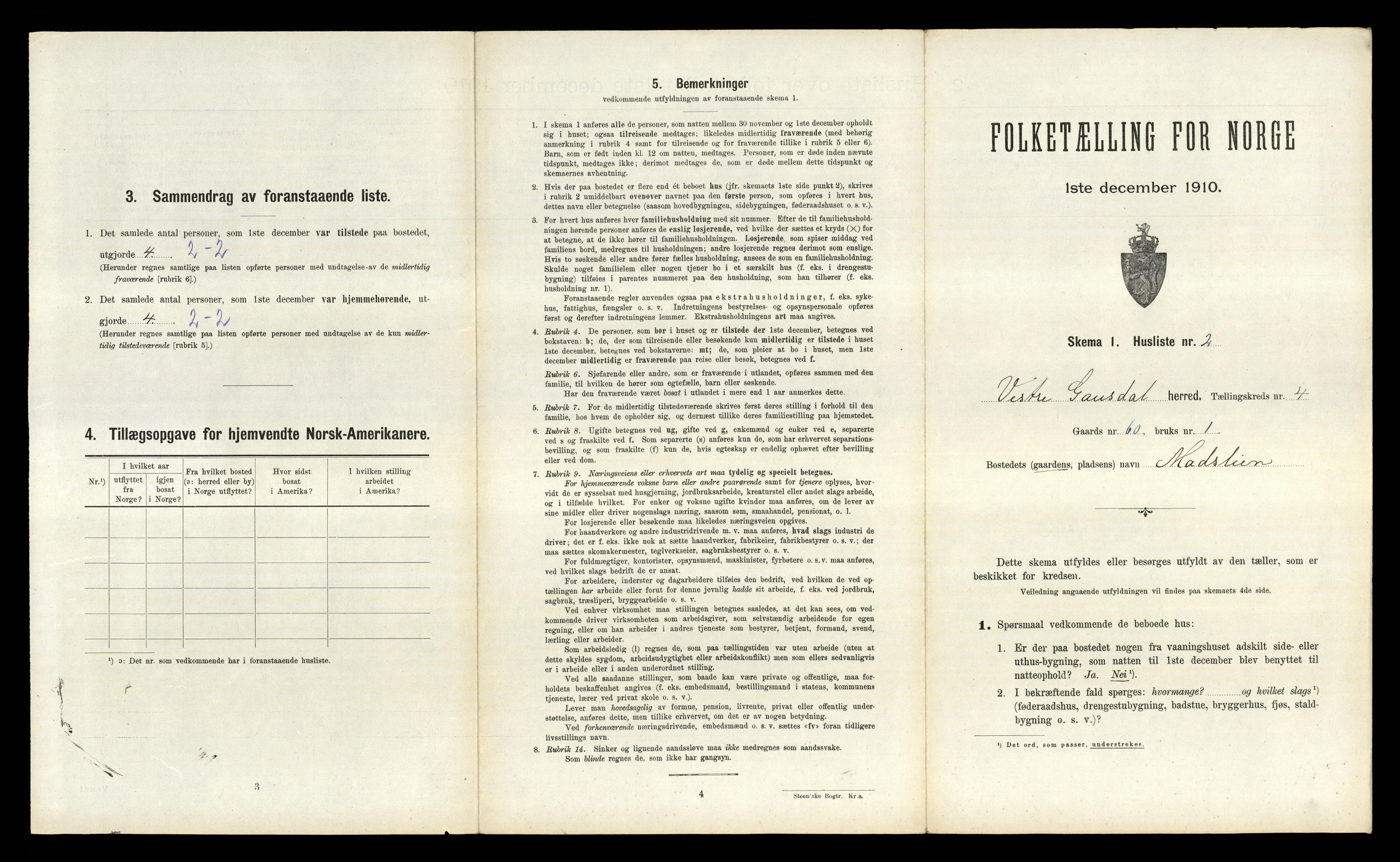 RA, 1910 census for Vestre Gausdal, 1910, p. 529