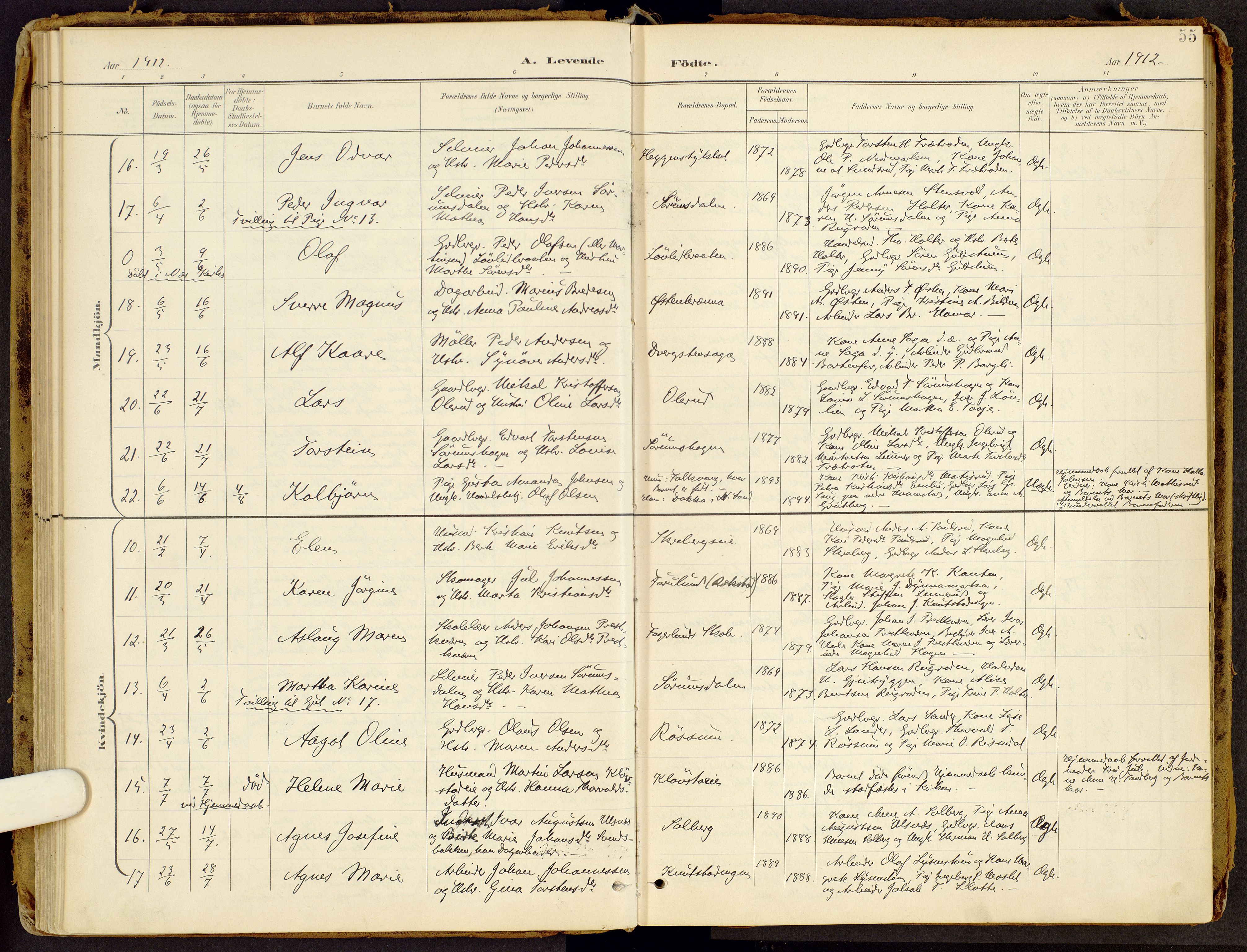 Brandbu prestekontor, SAH/PREST-114/H/Ha/Haa/L0002: Parish register (official) no. 2, 1899-1914, p. 55