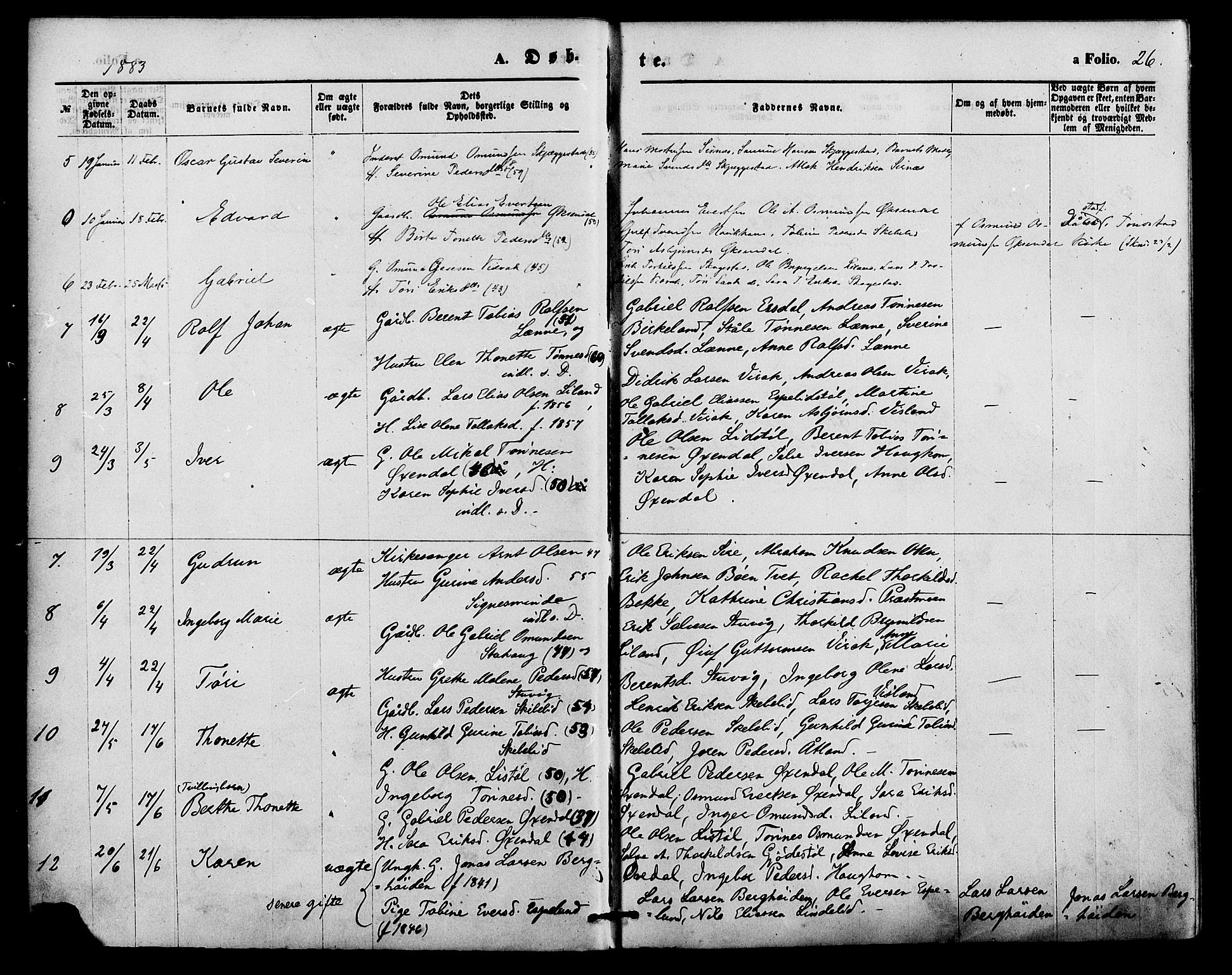 Bakke sokneprestkontor, AV/SAK-1111-0002/F/Fa/Faa/L0007: Parish register (official) no. A 7, 1877-1886, p. 26