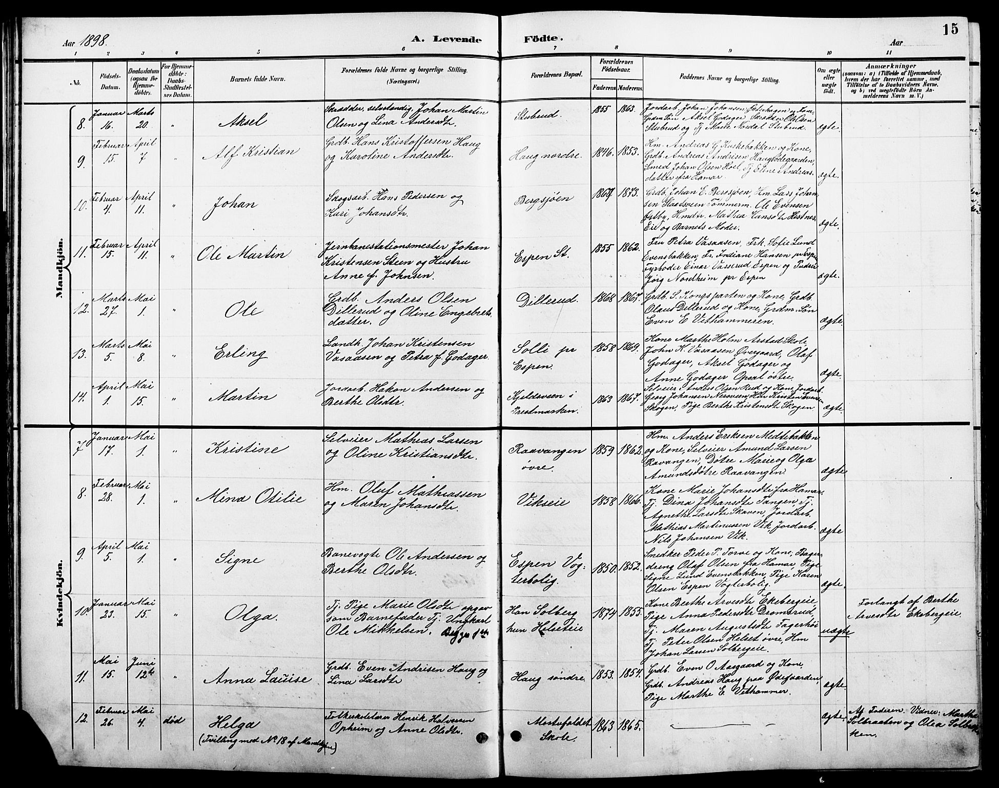 Stange prestekontor, SAH/PREST-002/L/L0011: Parish register (copy) no. 11, 1895-1917, p. 15