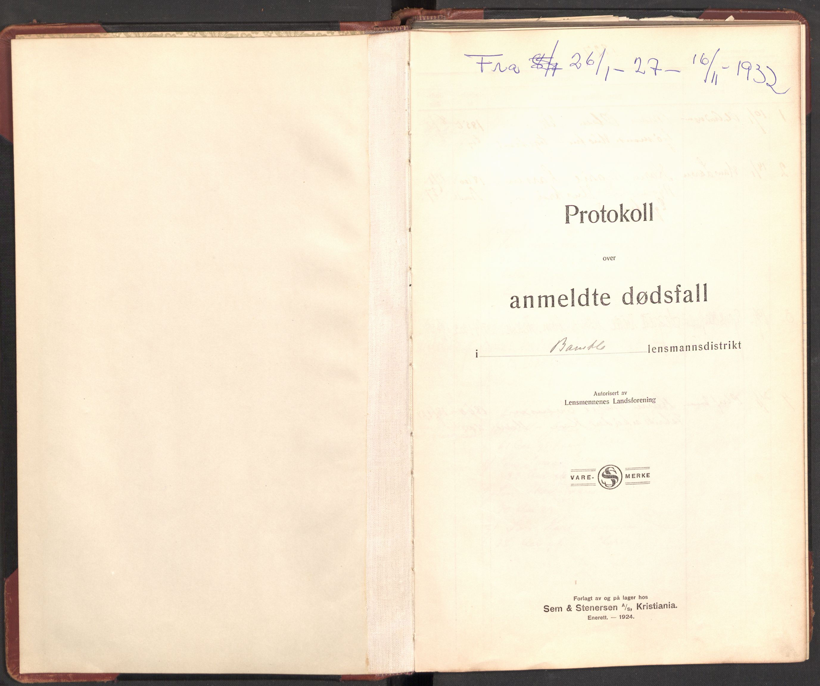 Bamble lensmannskontor, SAKO/A-552/H/Ha/Haa/L0005: Dødsfallsprotokoll, 1927-1932