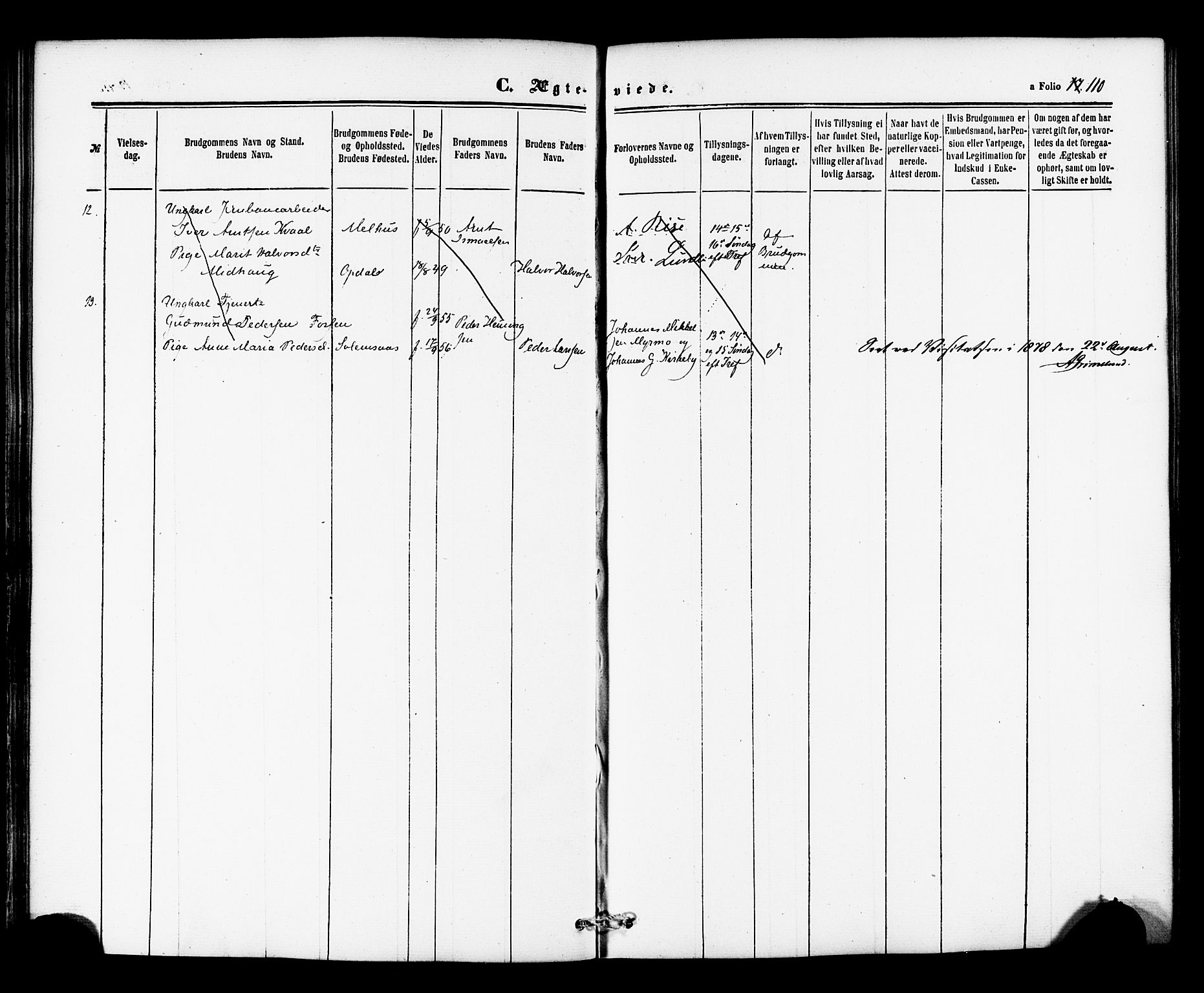 Ministerialprotokoller, klokkerbøker og fødselsregistre - Nord-Trøndelag, SAT/A-1458/706/L0041: Parish register (official) no. 706A02, 1862-1877, p. 110