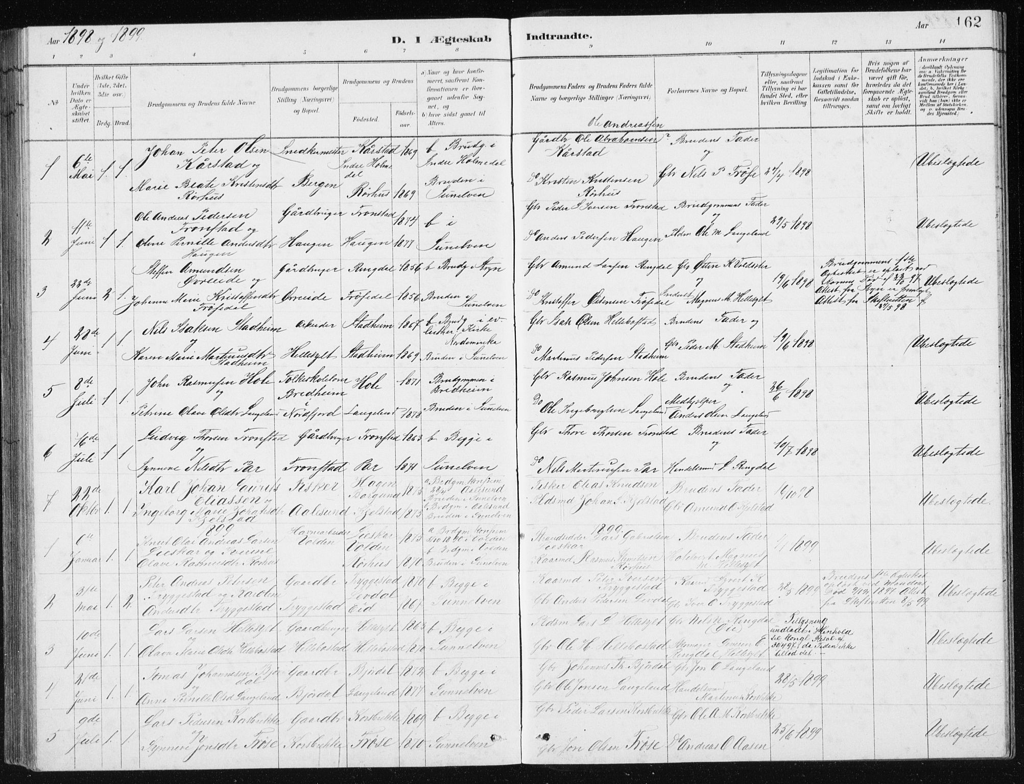 Ministerialprotokoller, klokkerbøker og fødselsregistre - Møre og Romsdal, SAT/A-1454/517/L0230: Parish register (copy) no. 517C03, 1879-1912, p. 162