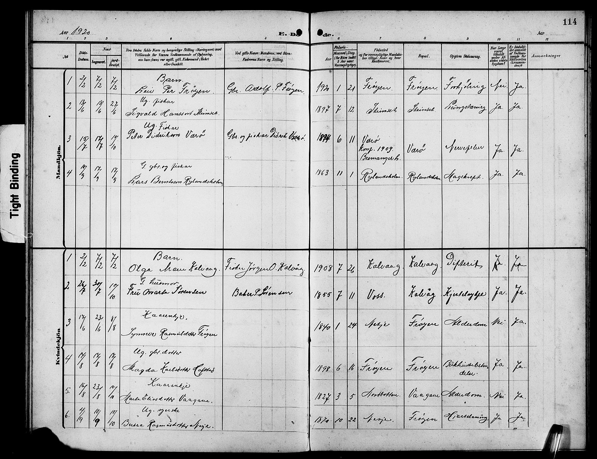 Bremanger sokneprestembete, SAB/A-82201/H/Hab/Habb/L0001: Parish register (copy) no. B 1, 1906-1925, p. 114