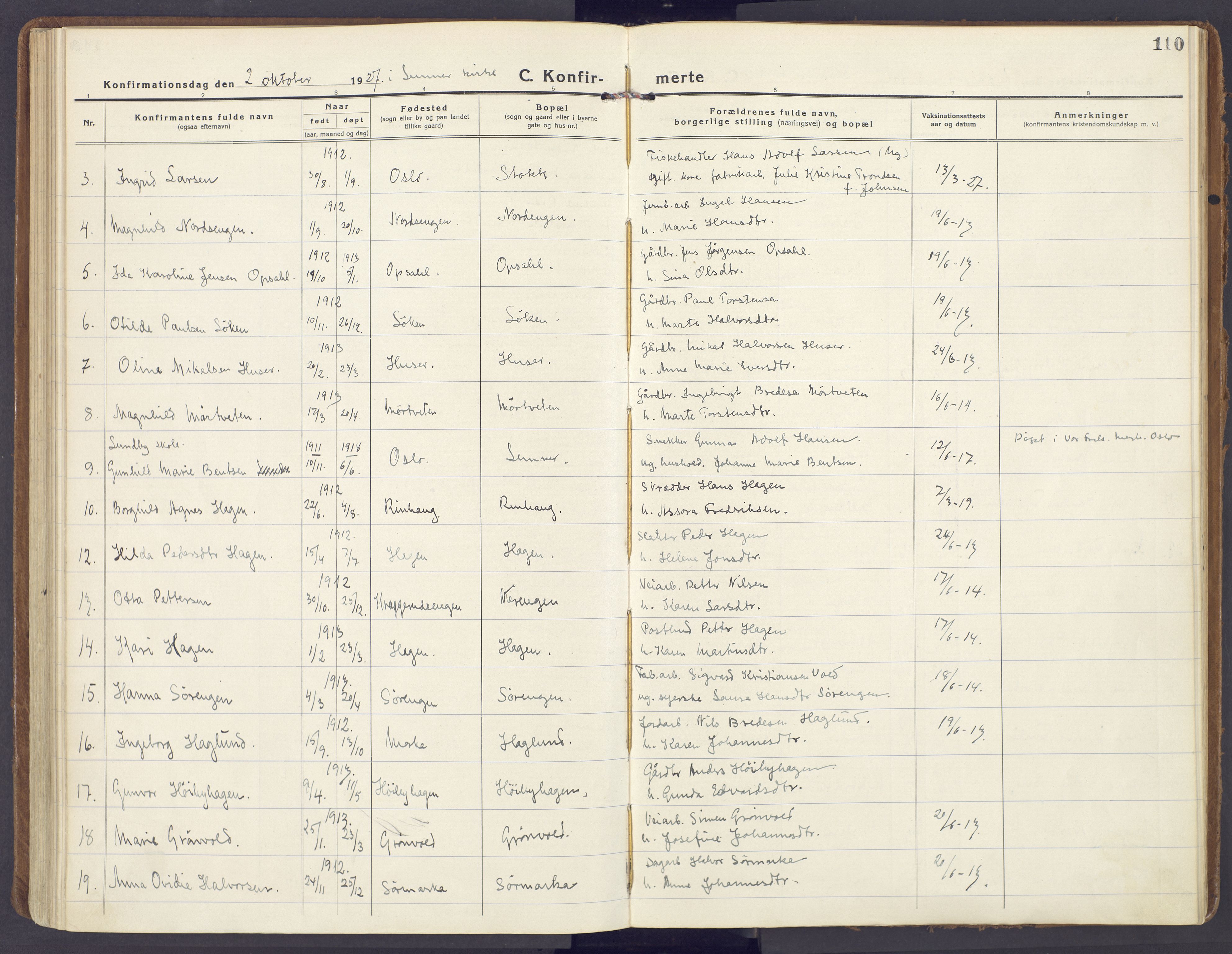 Lunner prestekontor, AV/SAH-PREST-118/H/Ha/Haa/L0002: Parish register (official) no. 2, 1922-1931, p. 110