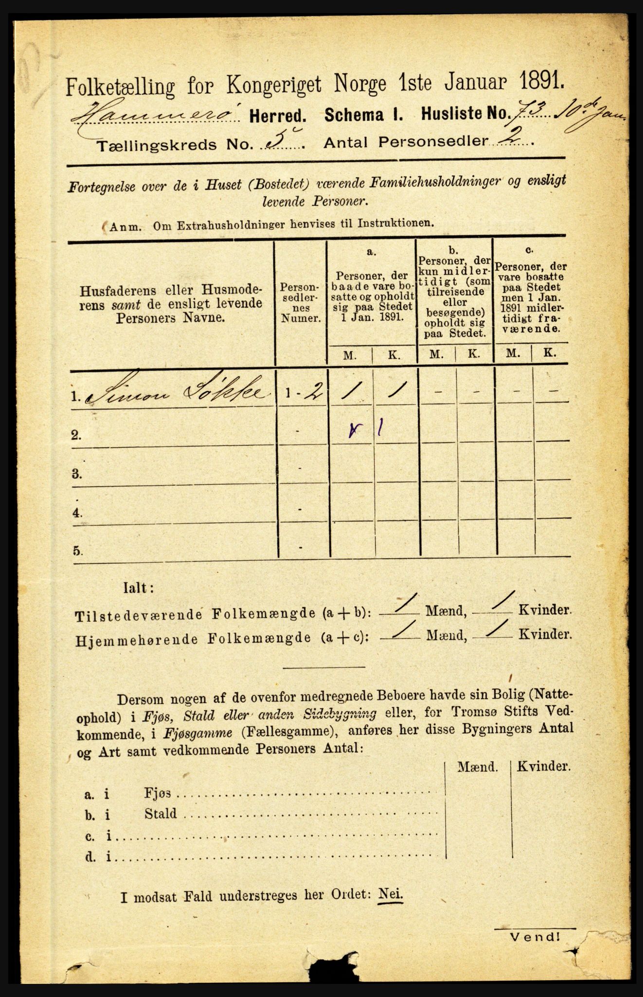 RA, 1891 census for 1849 Hamarøy, 1891, p. 2480