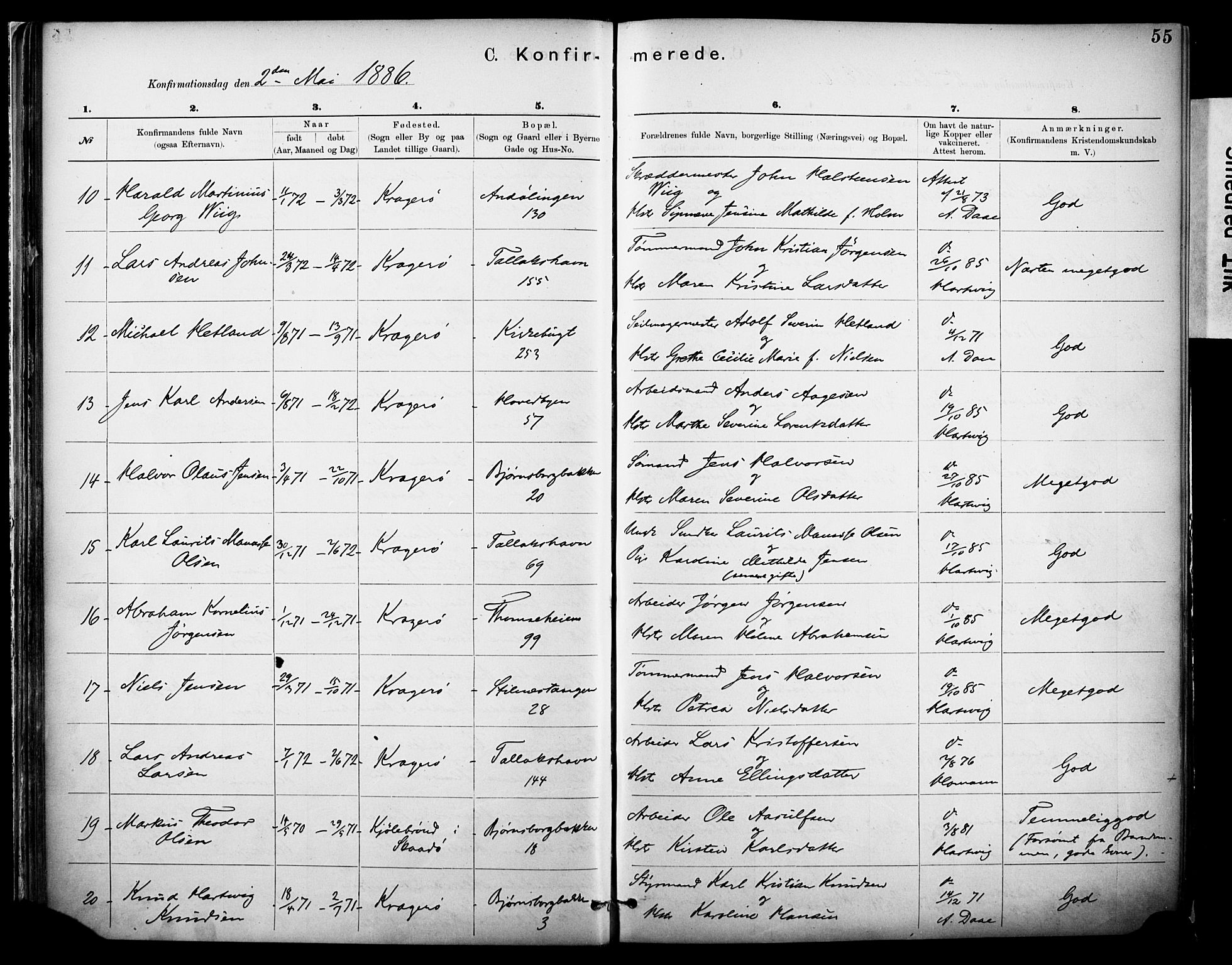 Kragerø kirkebøker, SAKO/A-278/F/Fa/L0012: Parish register (official) no. 12, 1880-1904, p. 55